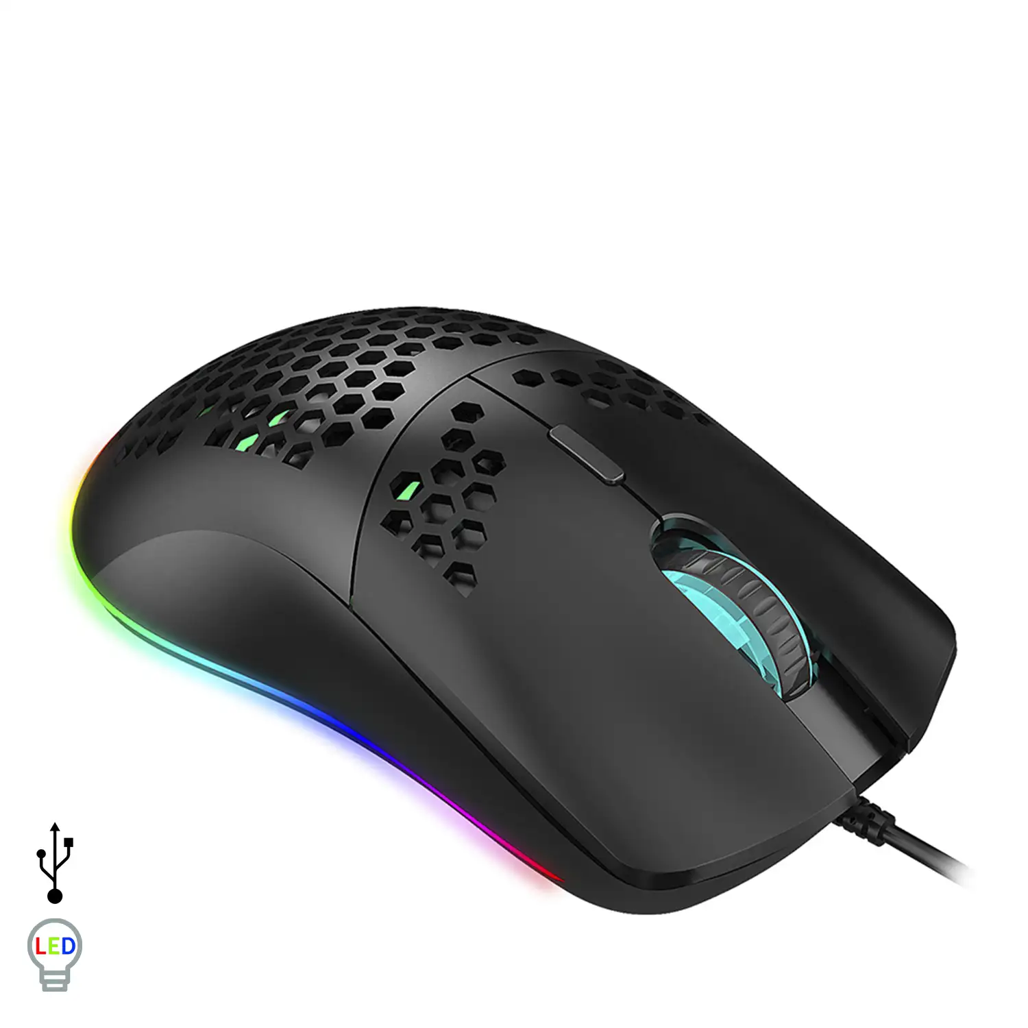 Ratón gaming C-7, hasta 16.000DPI, 1000Hz, 7 botones programables. Iluminación LED RGB.