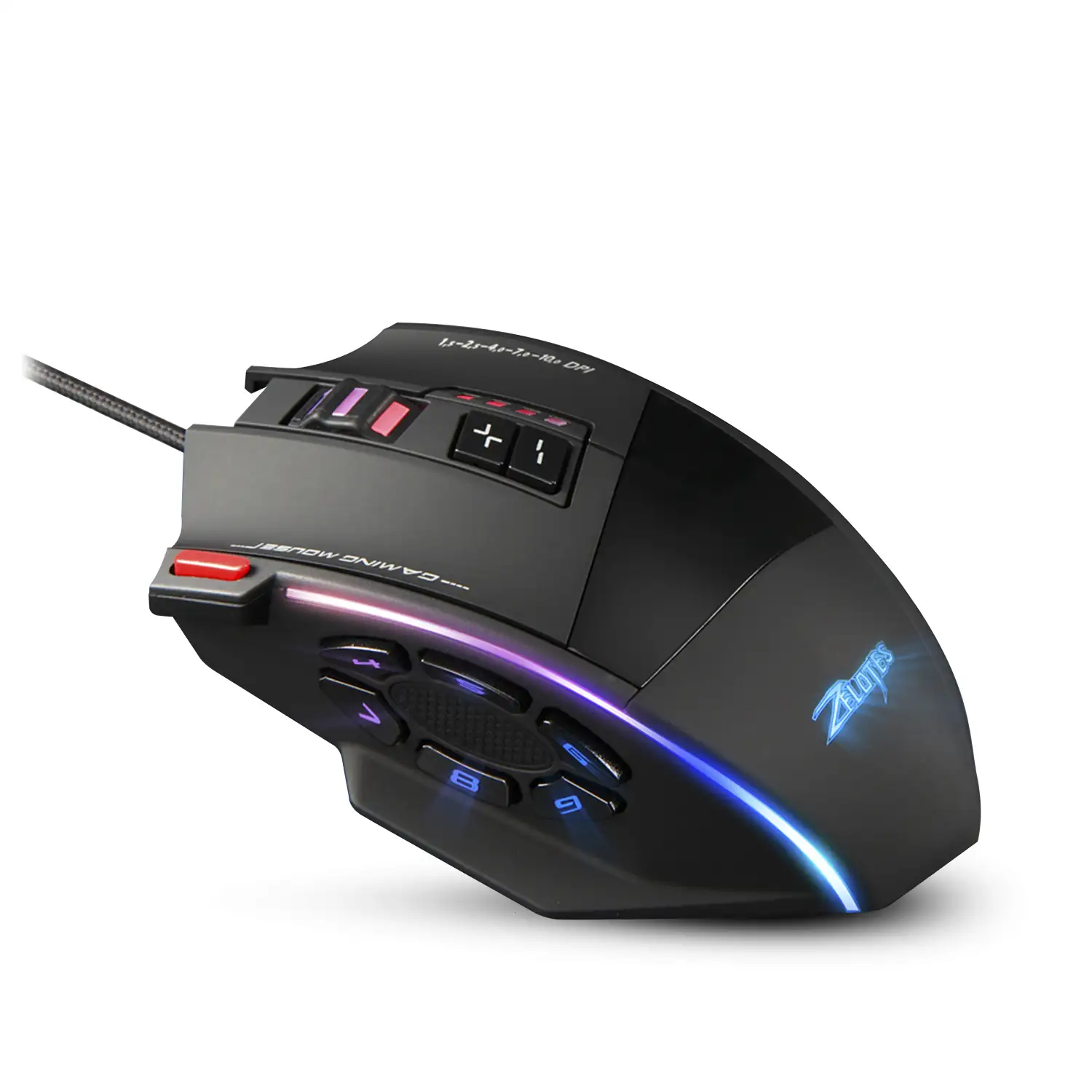 Ratón gaming C-13, hasta 10.000DPI, 1000Hz, 13 botones programables, peso ajustable. Iluminación LED RGB.