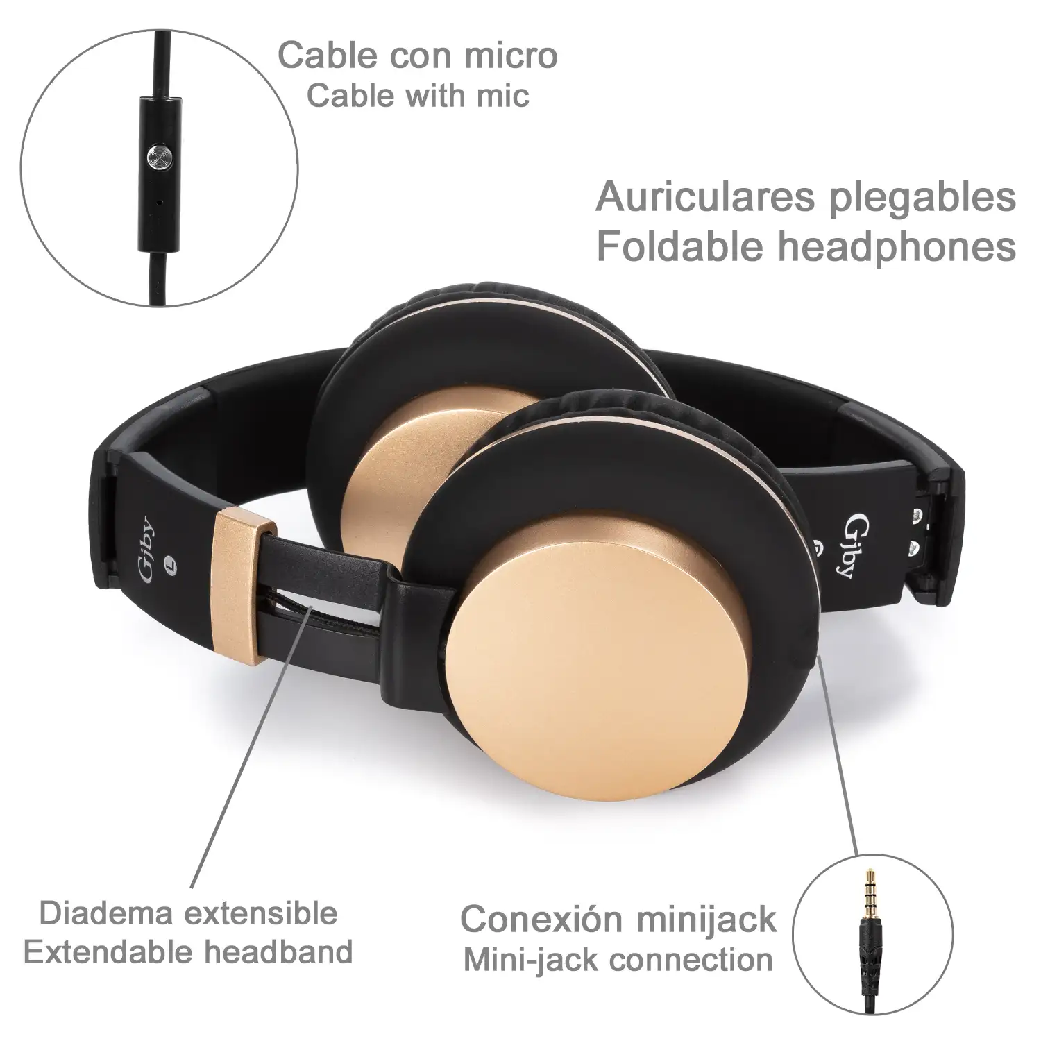 Cascos Hi-Fi GJ-18 con cable extraible y micro, plegables. Manos libres.