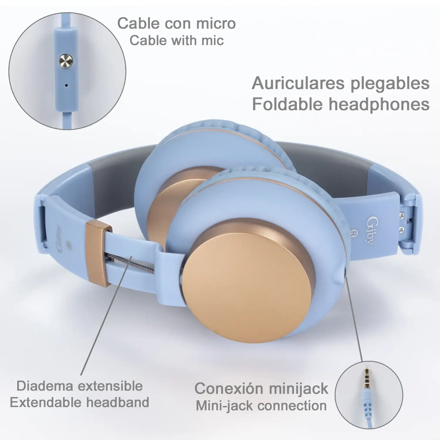 Cascos Hi-Fi GJ-18 con cable extraible y micro, plegables. Manos libres.