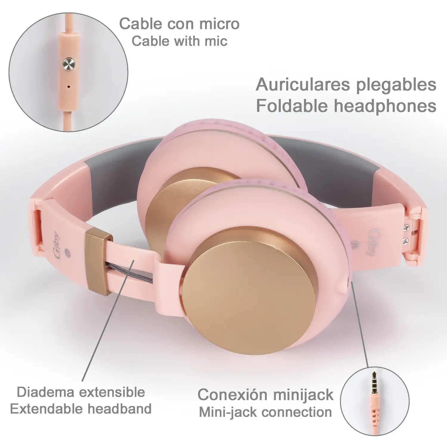 Cascos Hi-Fi GJ-18 con cable extraible y micro, plegables. Manos libres.