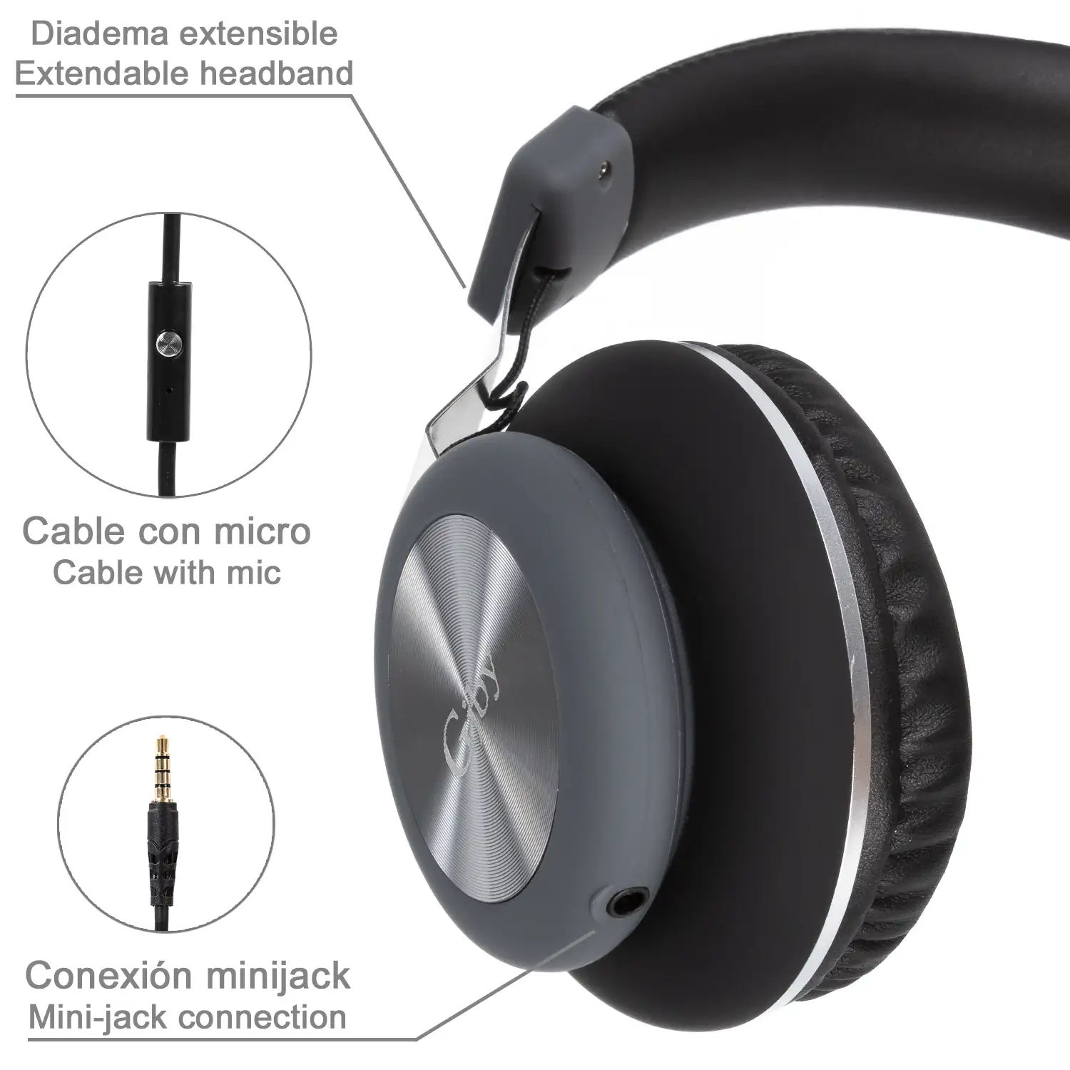 Cascos Hi-Fi GJ-25 con cable extraible y micro. Manos libres.