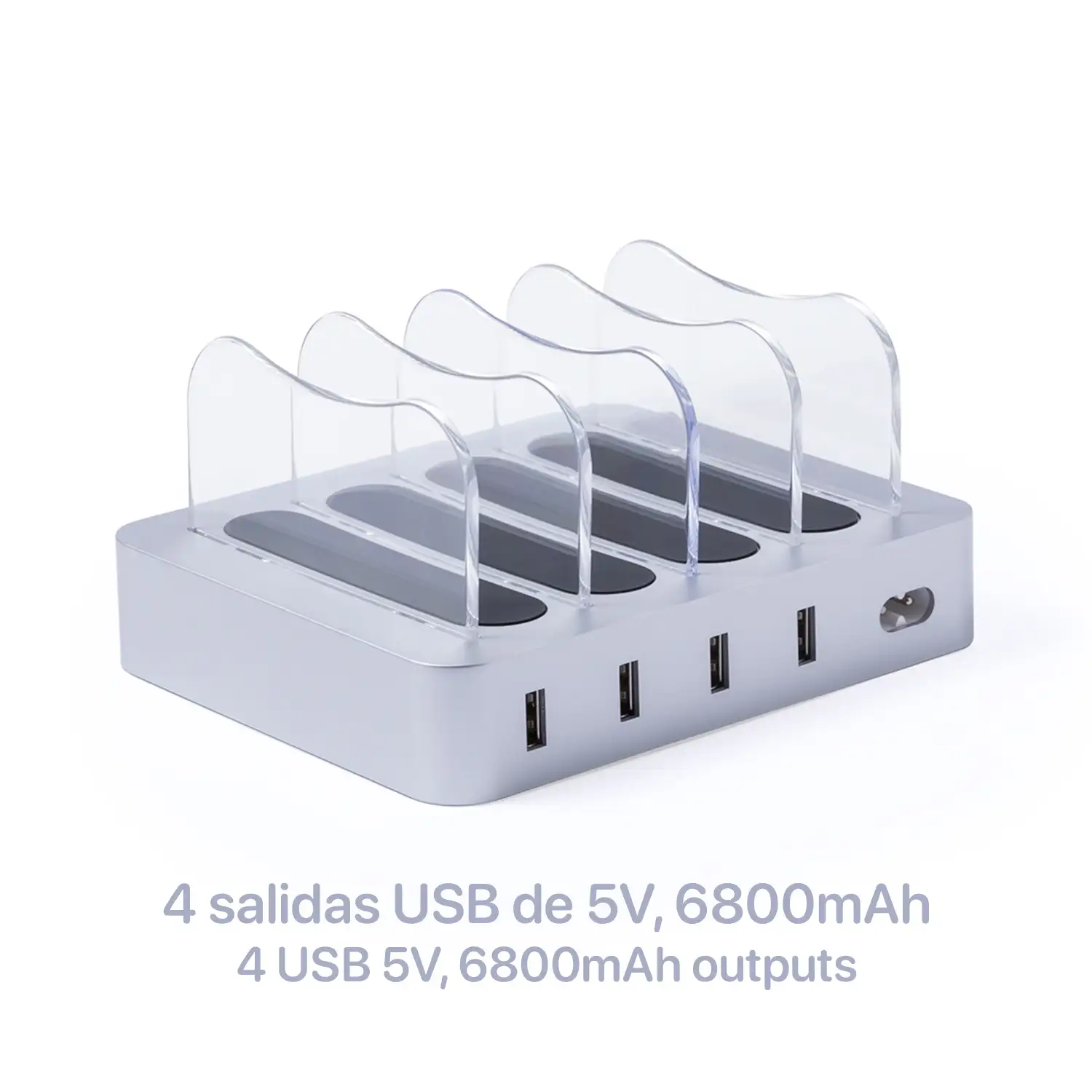 Estación de carga USB Zeeland para 4 dispositivos simultáneos.