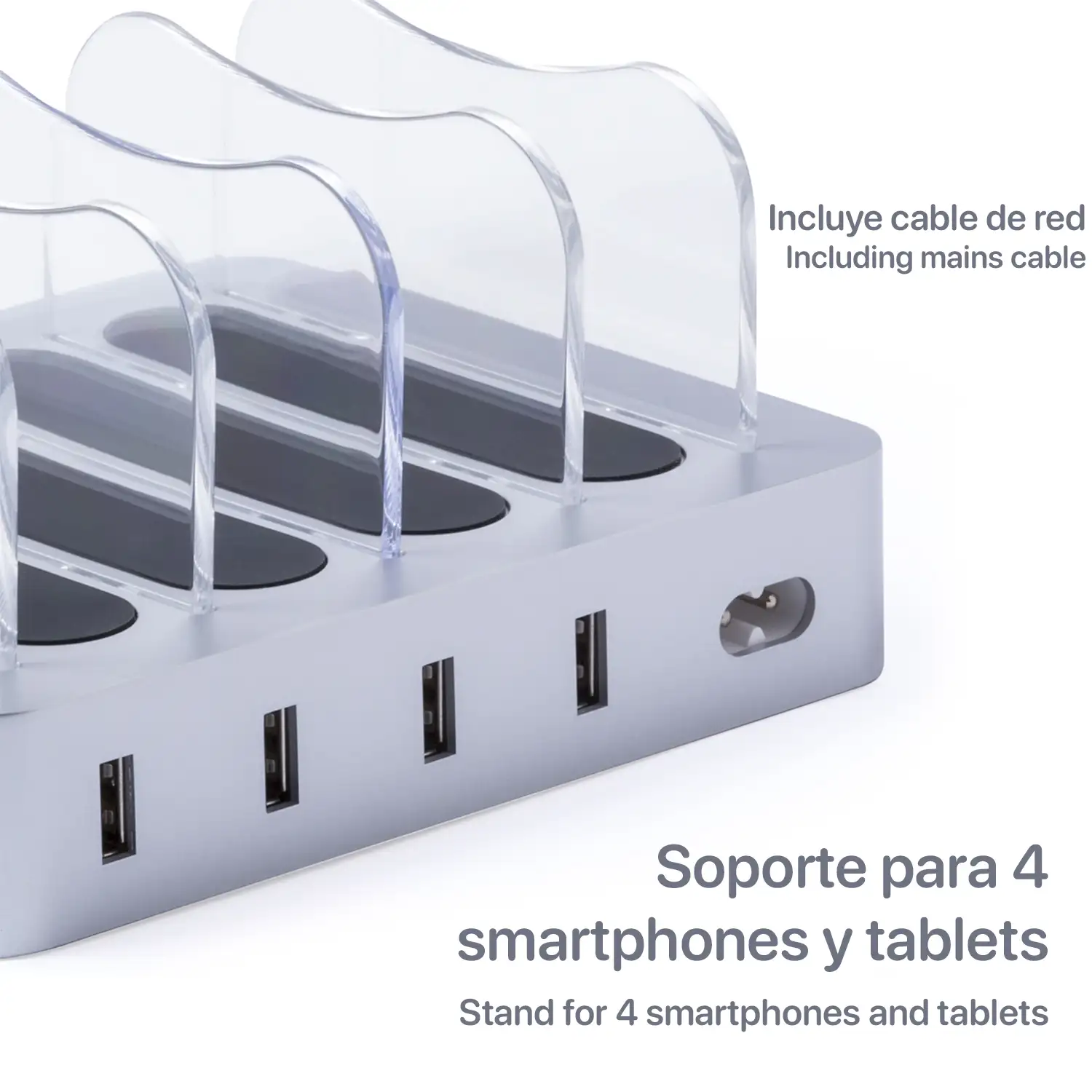 Estación de carga USB Zeeland para 4 dispositivos simultáneos.