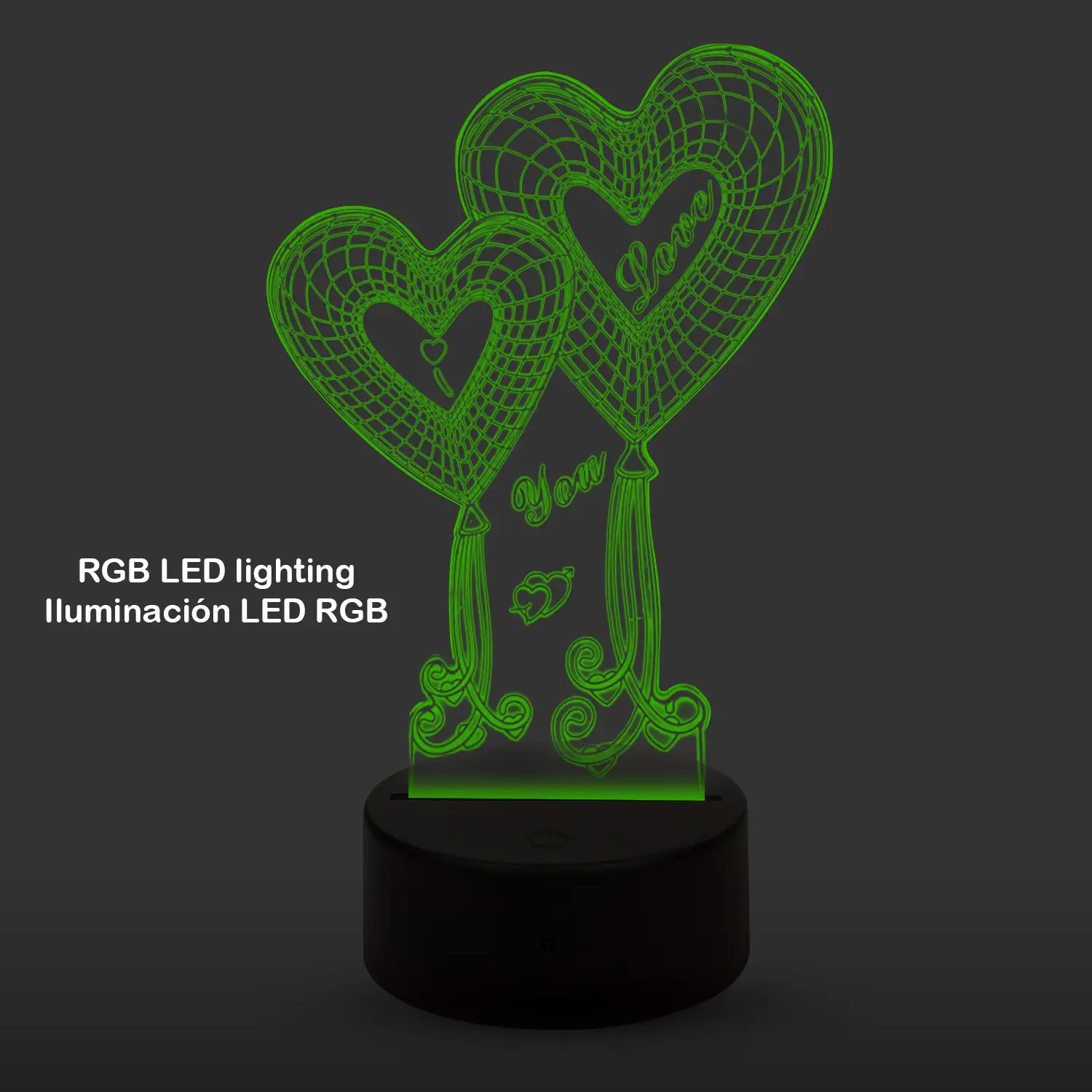Lámpara ambiental efecto 3D, diseño Love. Luces RGB intercambiables, con efectos y mando a distancia.