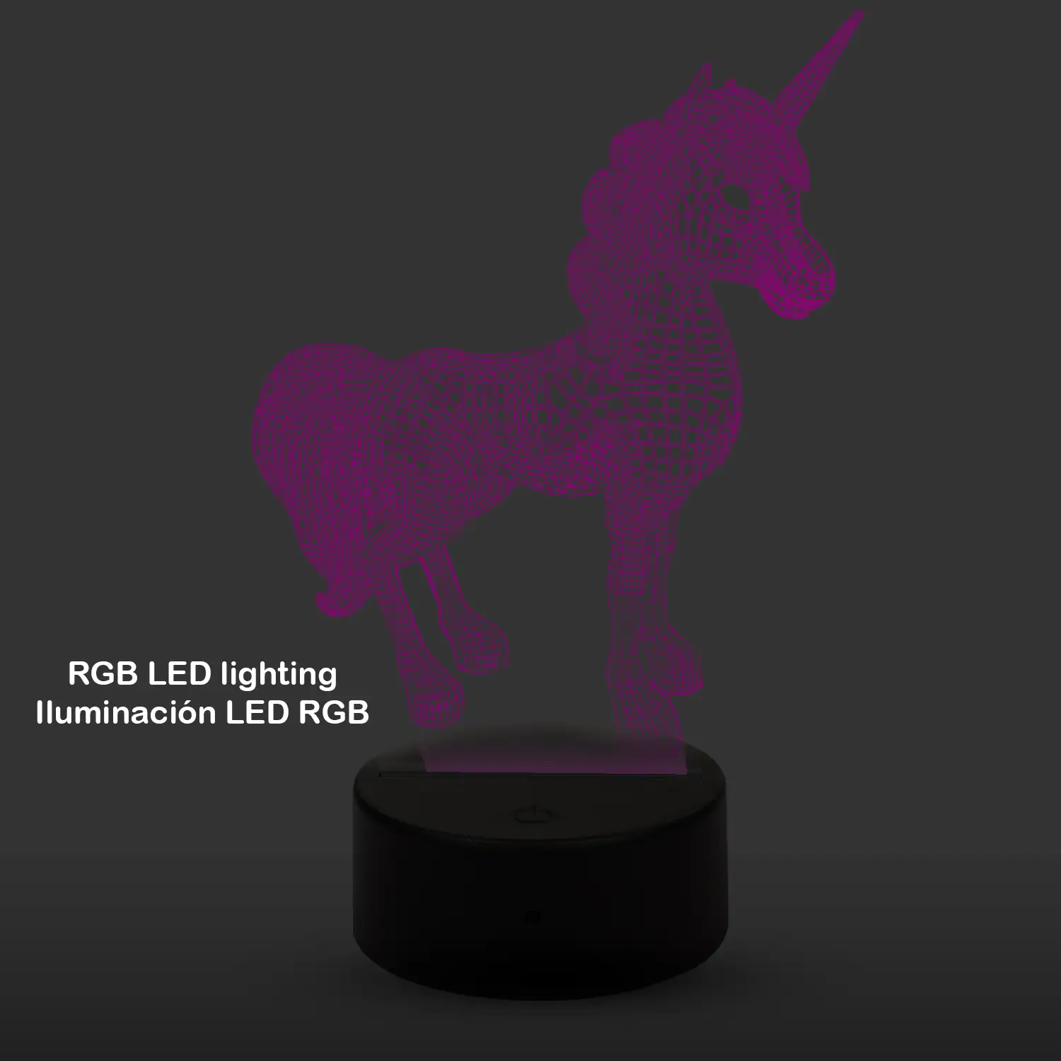 Lámpara ambiental efecto 3D, diseño Unicornio. Luces RGB intercambiables, con efectos y mando a distancia.