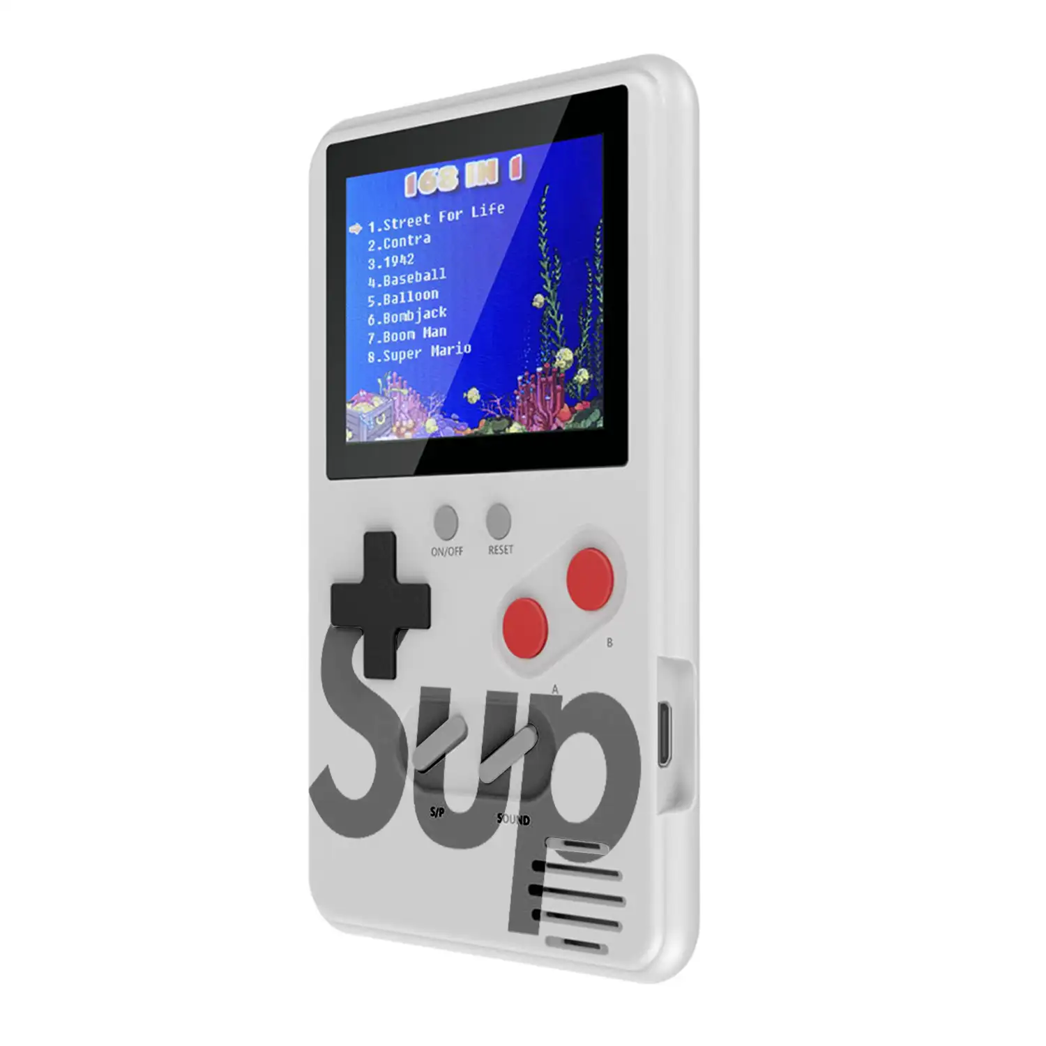 Consola portátil con 500 juegos clásicos preinstalados. Pantalla a color de 2,4 pulgadas.