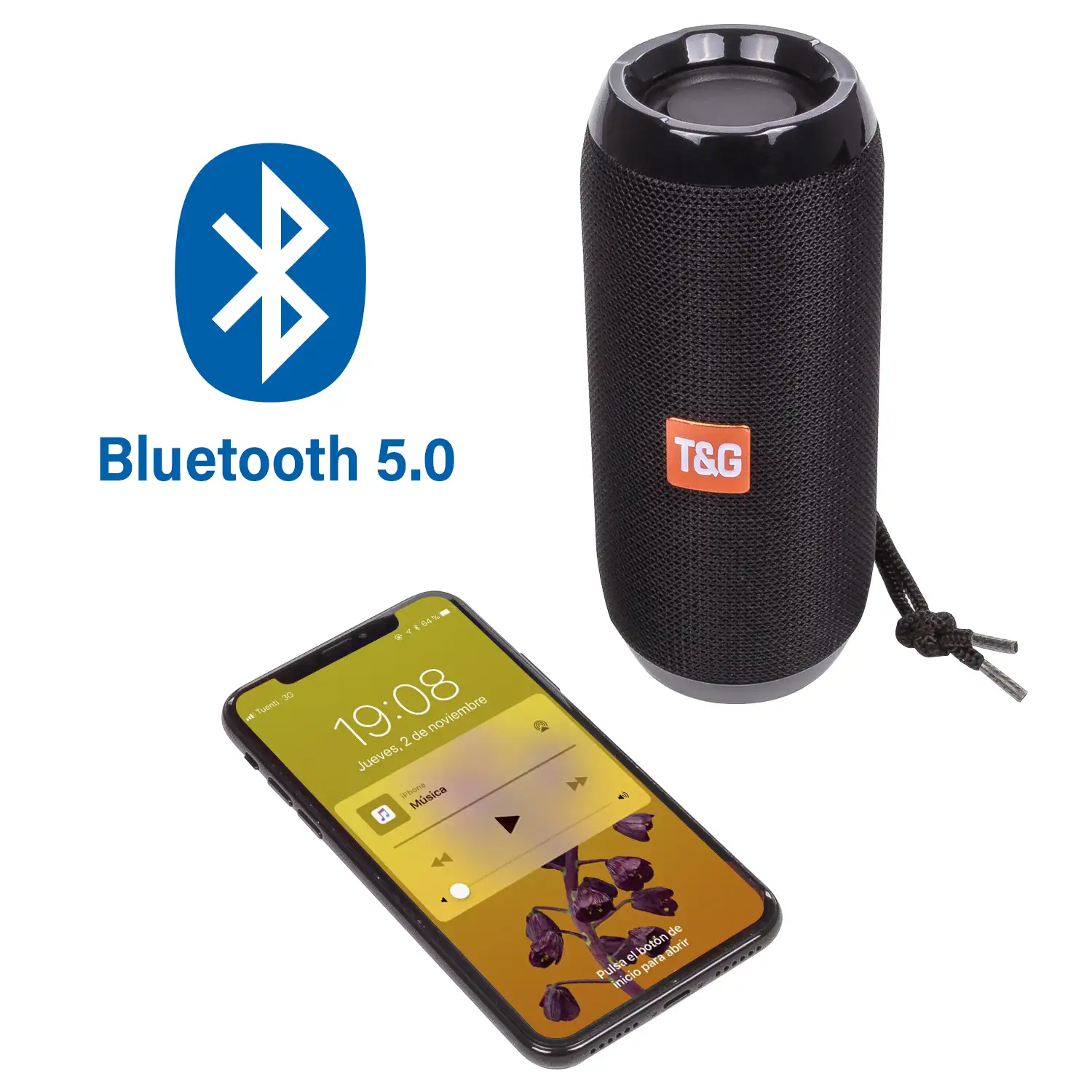 Altavoz TG-117 Bluetooth 5.0 portátil. Lector USB, micro SD, radio FM y manos libres. Entrada auxiliar jack 3,5mm.