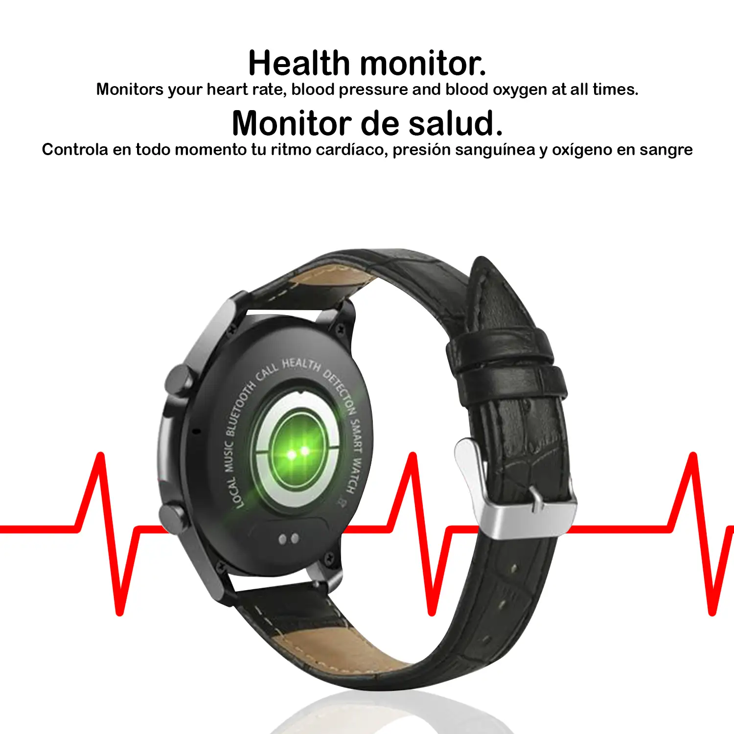 Smartwatch W3 con monitor de oxígeno en sangre, 5 modos deportivos, notificaciones con mensaje en pantalla. Correa de piel.