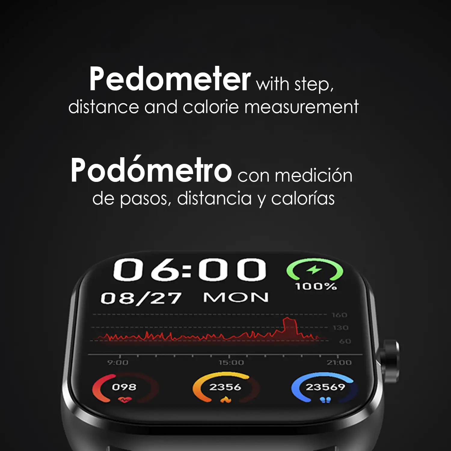 Smartwatch DT35+ con termómetro, monitor de tensión y oxígeno en sangre. Notificaciones en pantalla iOS y Android.