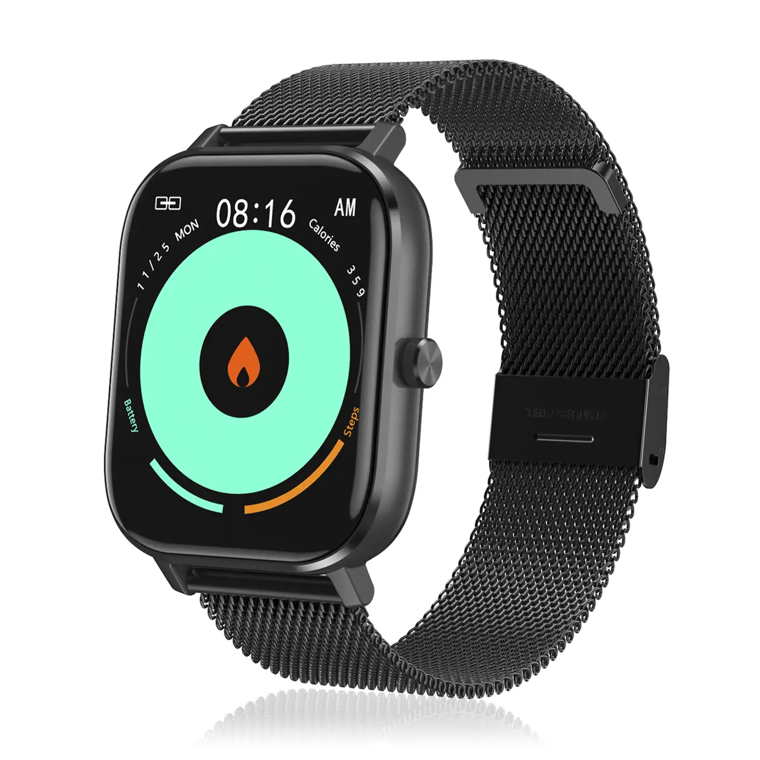 Smartwatch DT35+ con pulsera de acero, termómetro, monitor de tensión y oxígeno en sangre. Notificaciones en pantalla iOS y Android.