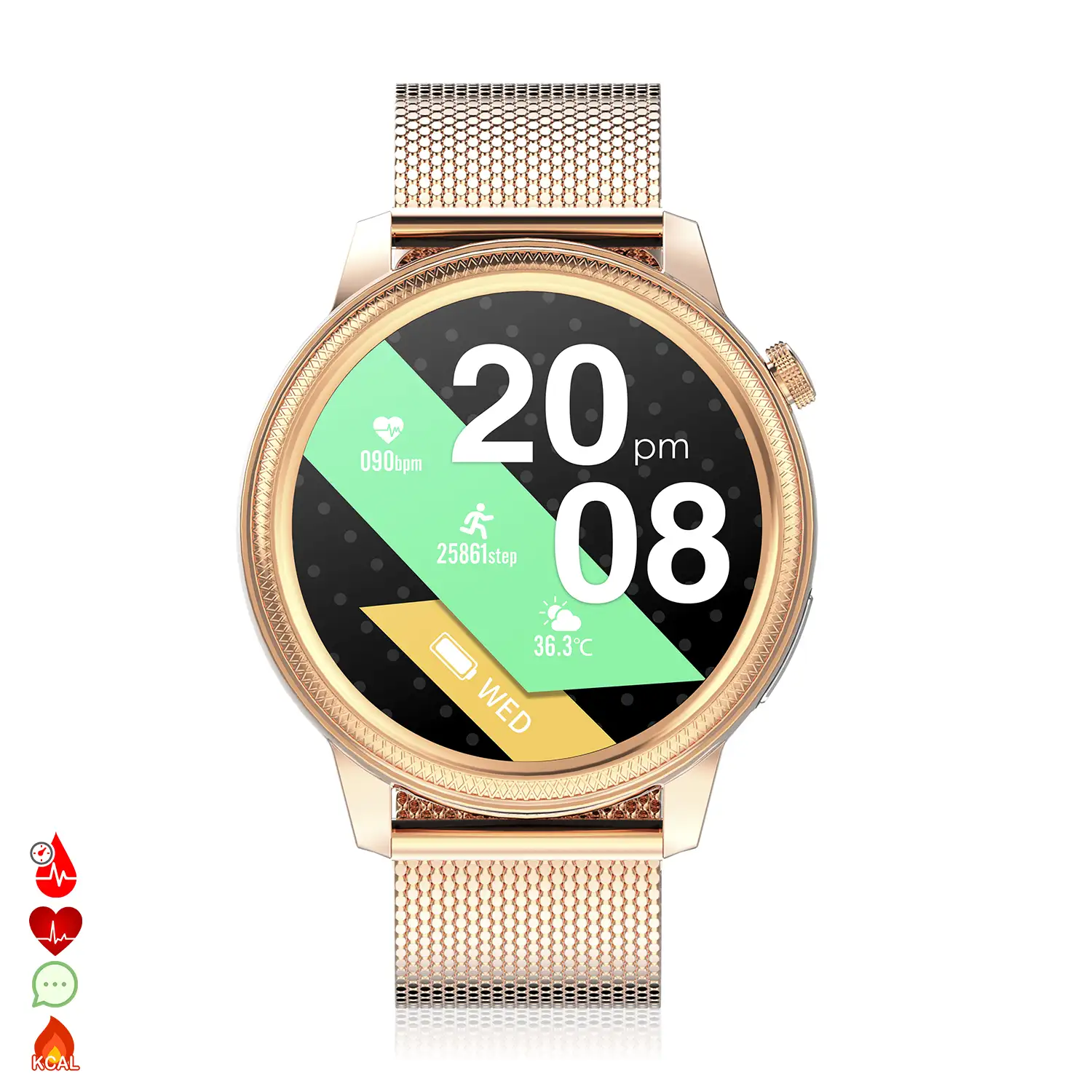 Smartwatch S31 con pulsera de acero, termómetro corporal, monitor de tensión y oxígeno en sangre. 7 modos deportivos. Notificaciones en pantalla.