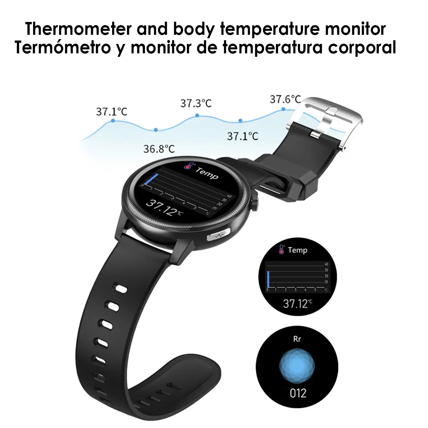 Smartwatch S31 con pulsera de acero, termómetro corporal, monitor de tensión y oxígeno en sangre. 7 modos deportivos. Notificaciones en pantalla.