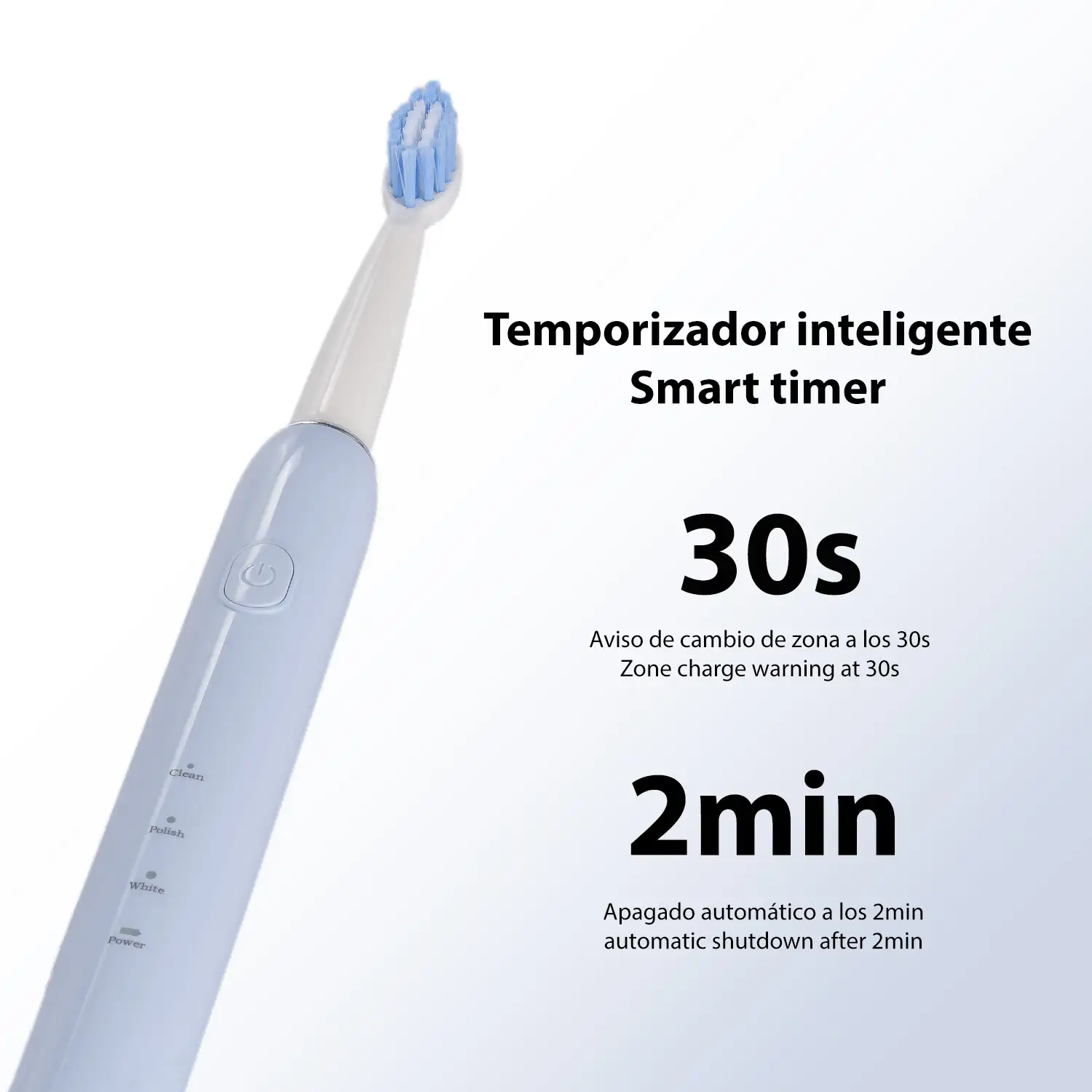 Cepillo dental eléctrico sónico ET02. Modos limpiar, pulir y blanquear. Incluye 4 cabezales.