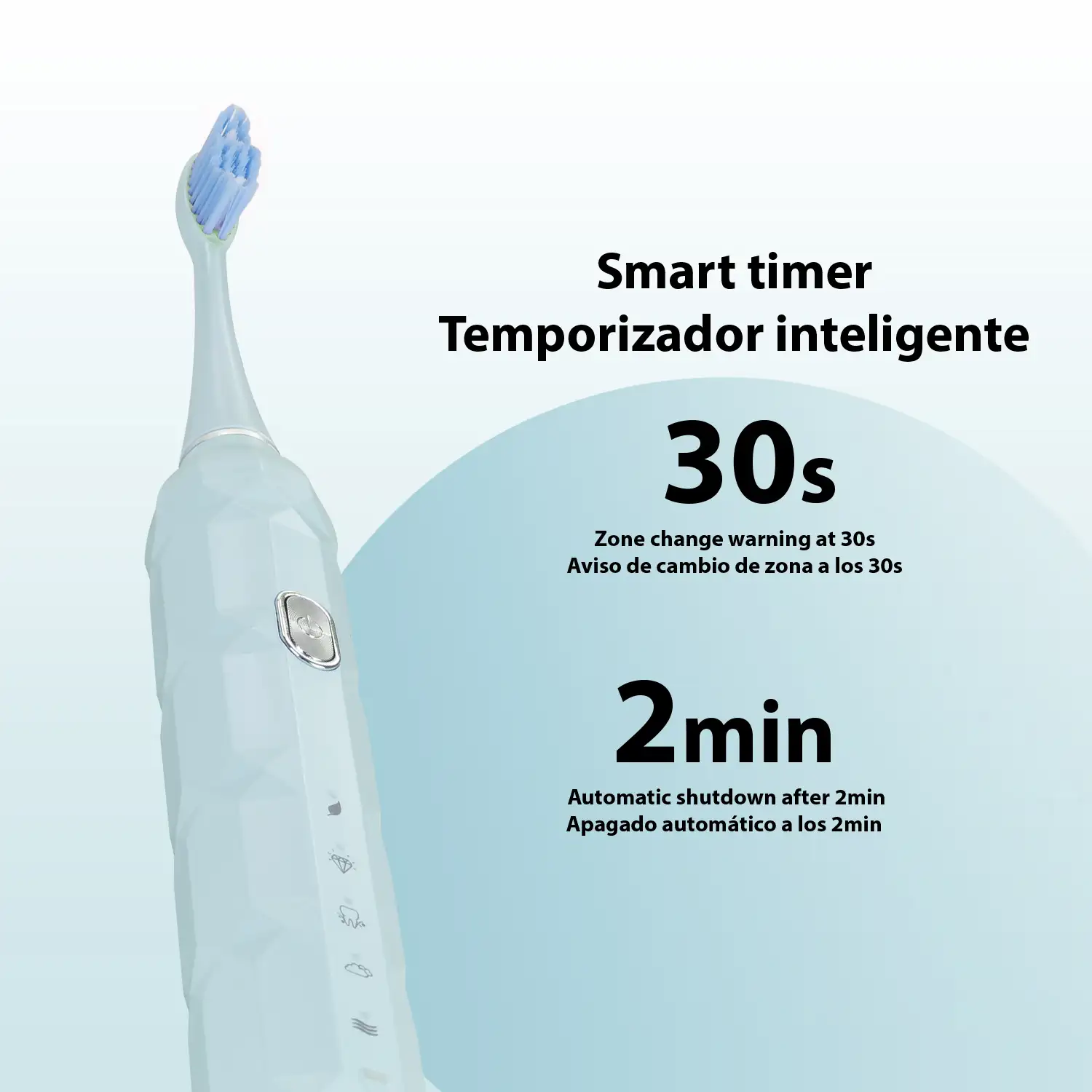 Cepillo de dientes eléctrico sónico ET04, con 5 modos de cepillado. Incluye 5 cabezales y estuche de transporte.