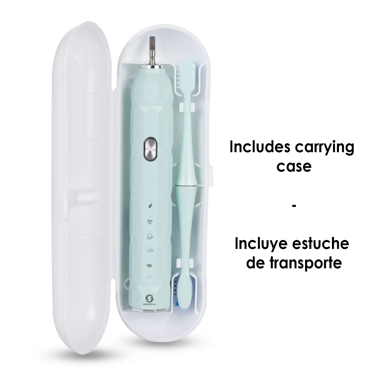 Cepillo de dientes eléctrico sónico ET04, con 5 modos de cepillado. Incluye 5 cabezales y estuche de transporte.