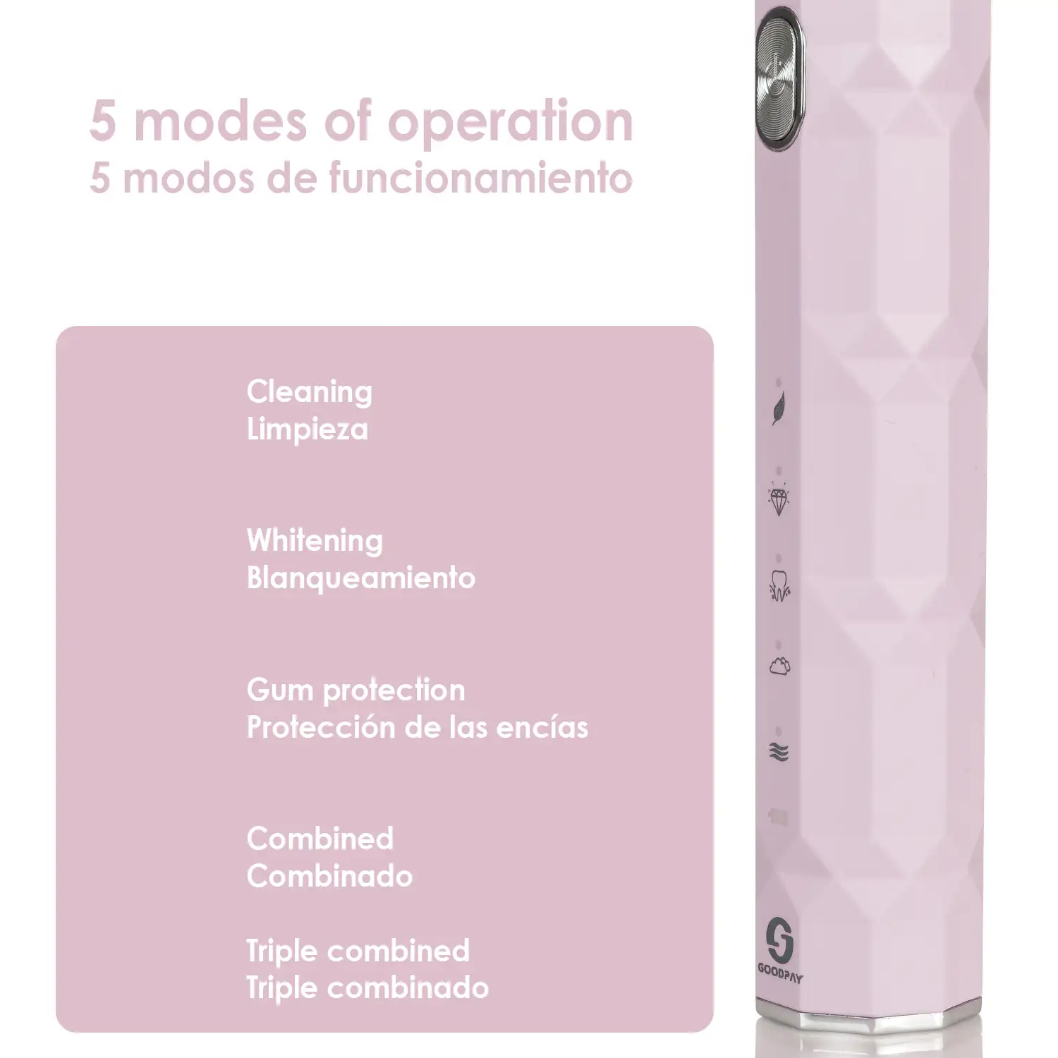 Cepillo de dientes eléctrico sónico ET04, con 5 modos de cepillado. Incluye 5 cabezales y estuche de transporte.