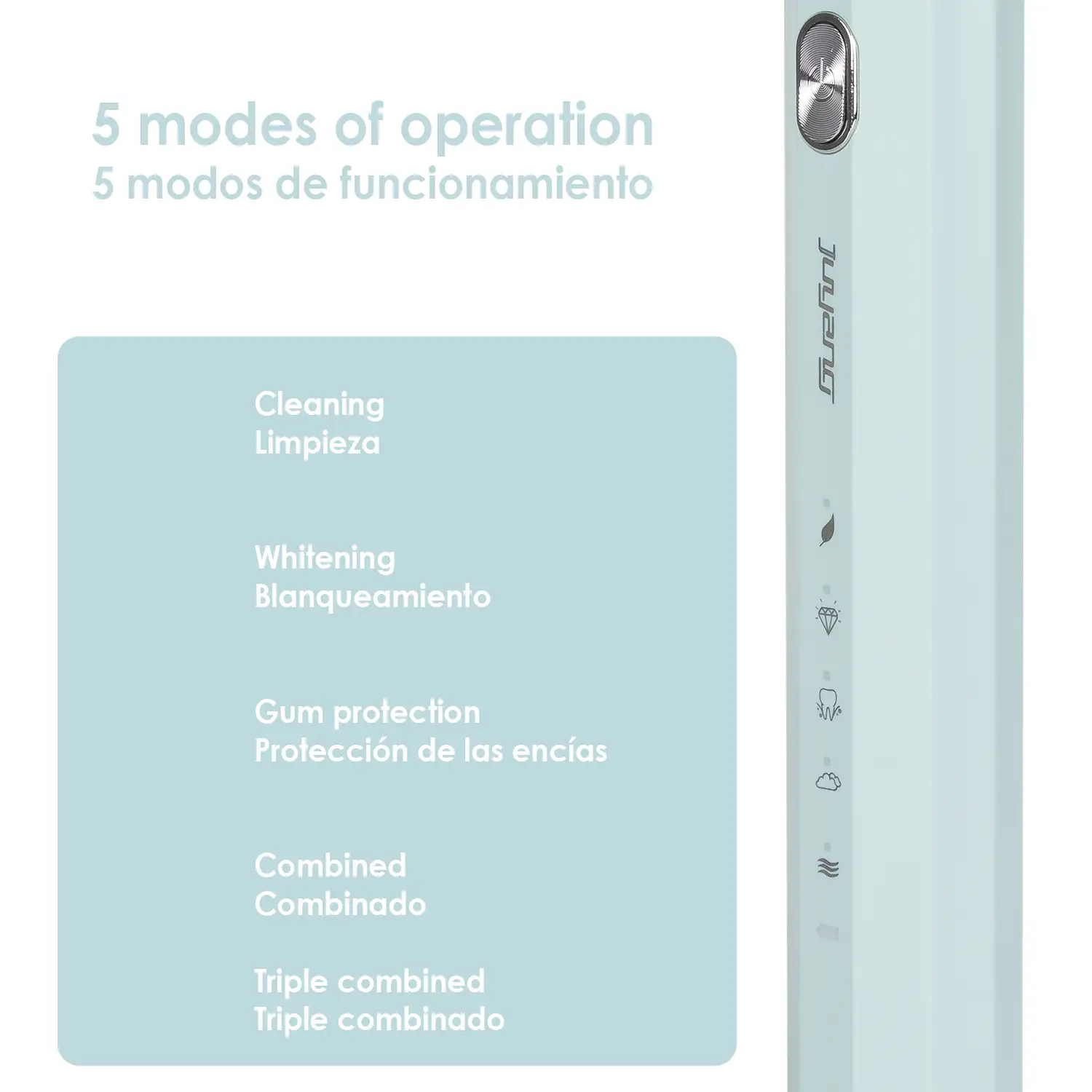 Cepillo dental eléctrico sónico ET05, con 5 modos de cepillado. Incluye 5 cabezales.