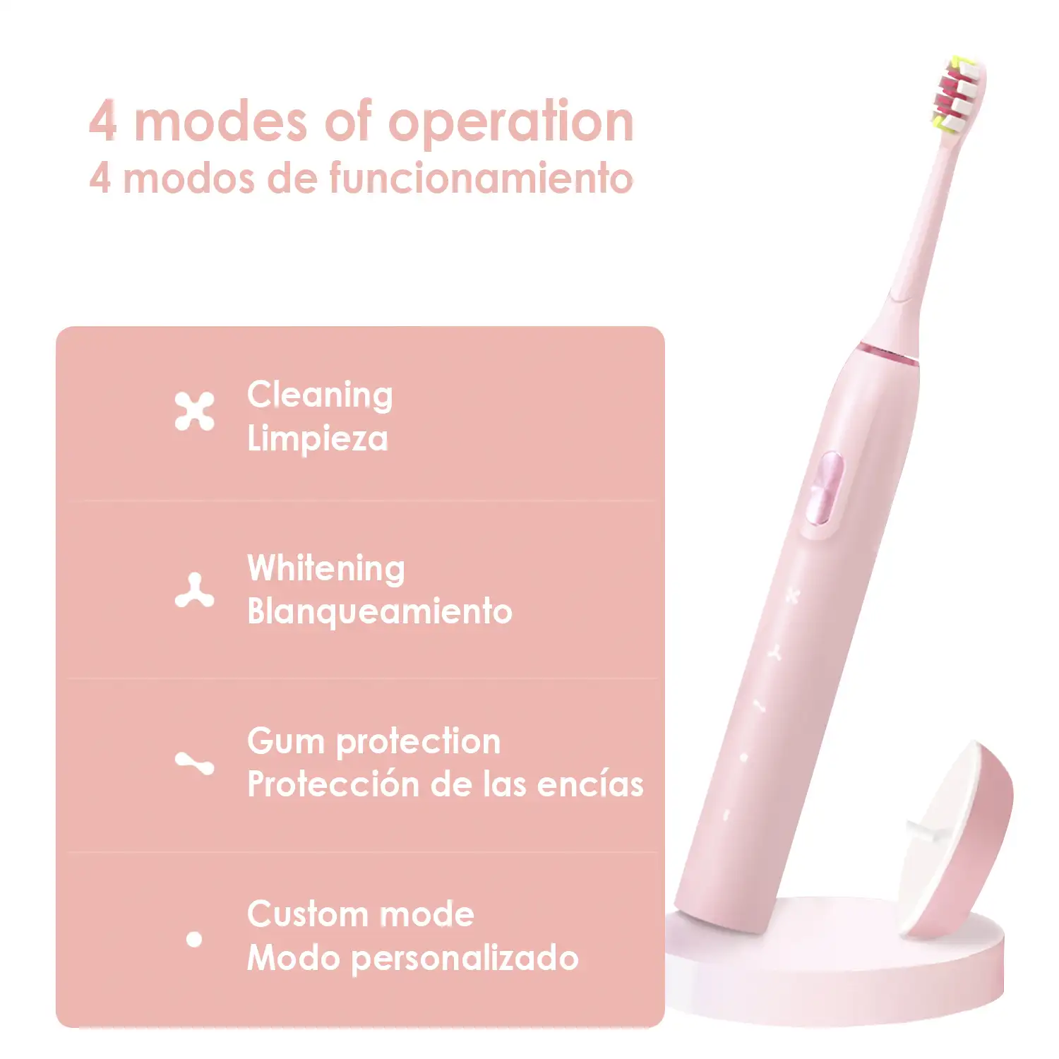Cepillo de dientes eléctrico sónico ET06 con 4 modos de cepillado y base de carga. Incluye 2 cabezales.