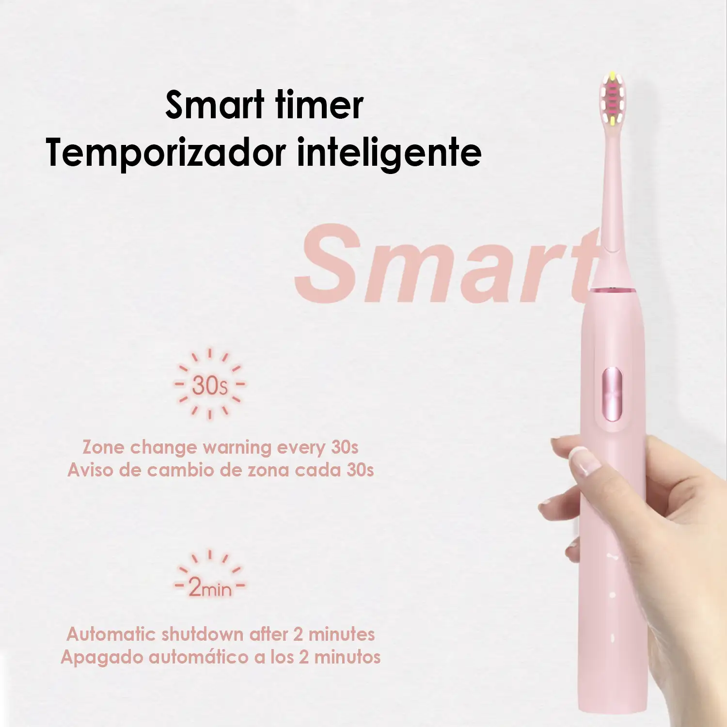 Cepillo de dientes eléctrico sónico ET06 con 4 modos de cepillado y base de carga. Incluye 2 cabezales.