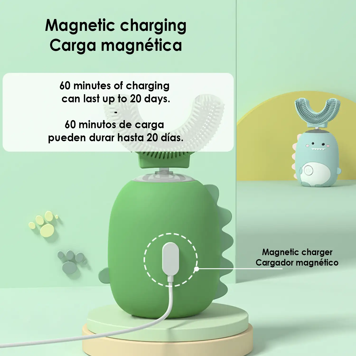 Cepillo de dientes infantil ET07 en forma de U eléctrico sónico. Modos limpieza, masaje y blanqueamiento.