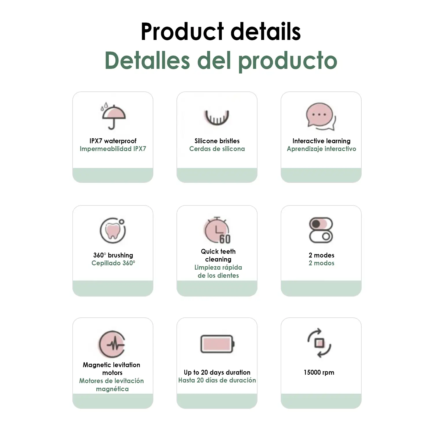 Cepillo de dientes infantil ET07 en forma de U eléctrico sónico. Modos limpieza, masaje y blanqueamiento.