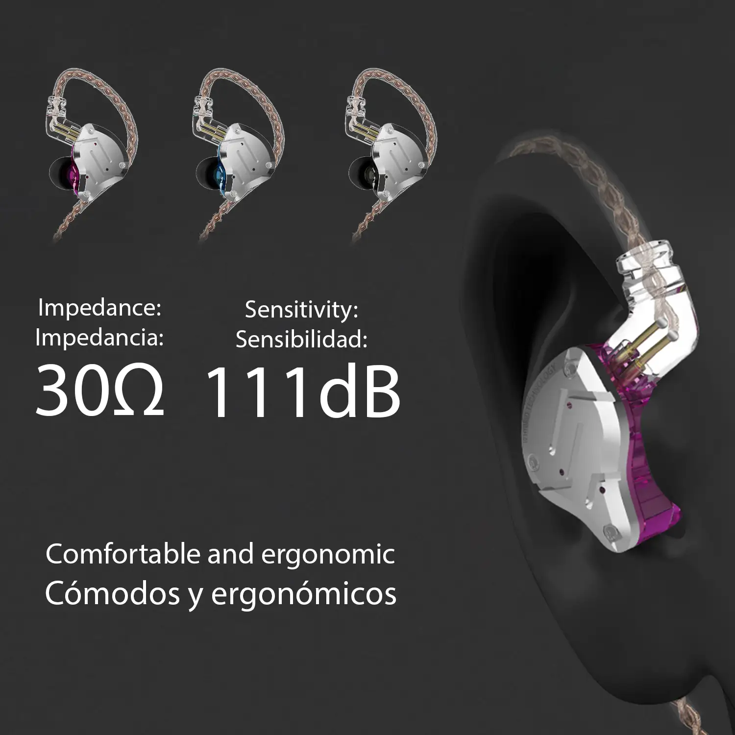 Auriculares híbridos in-ear KZ ZS10 PRO de alta fidelidad. 4 controladores de armadura balanceada + 1 controlador dinámico. Cable con micro, conexión jack 3,5mm.