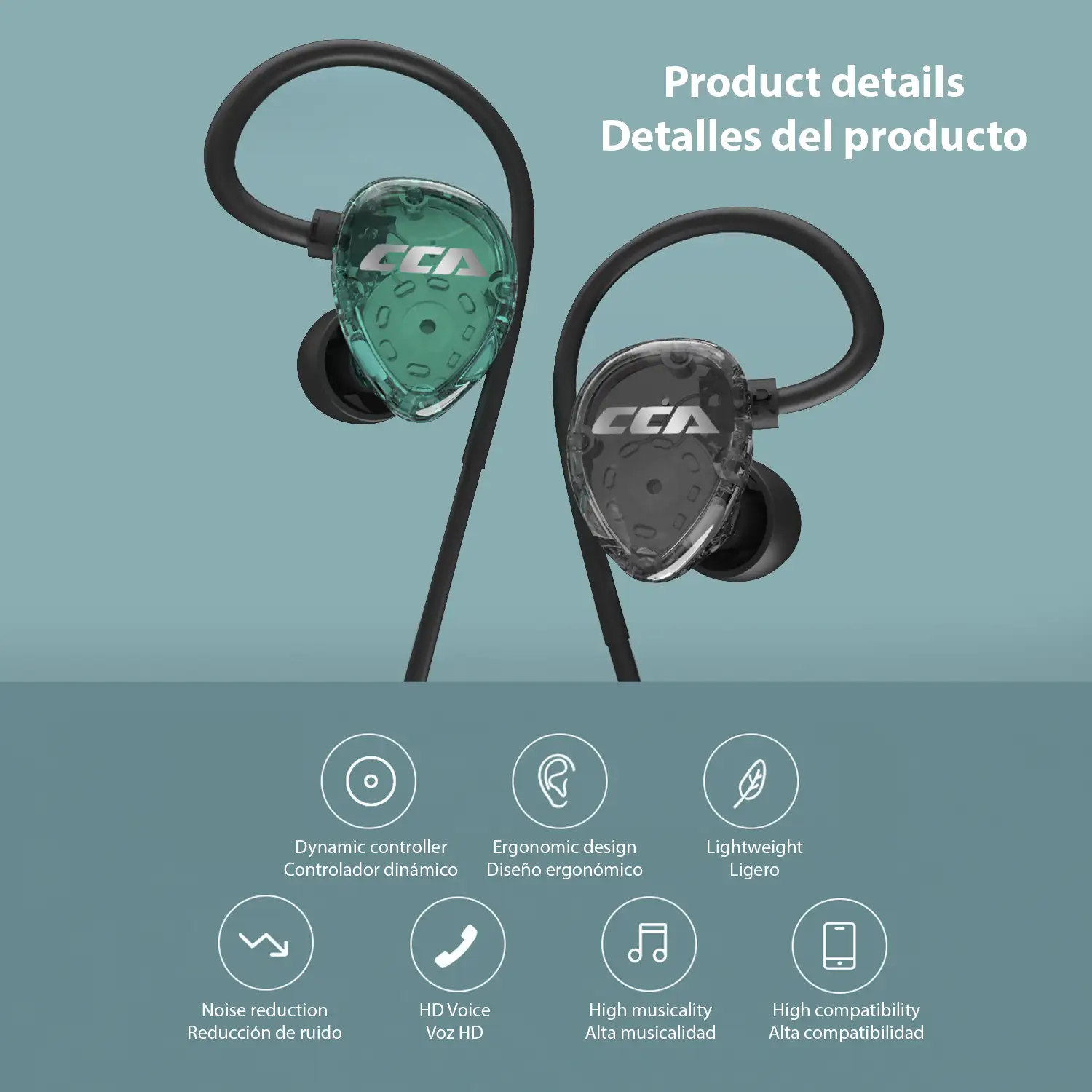 Auriculares dinámicos in-ear CCA CSA de alta fidelidad.