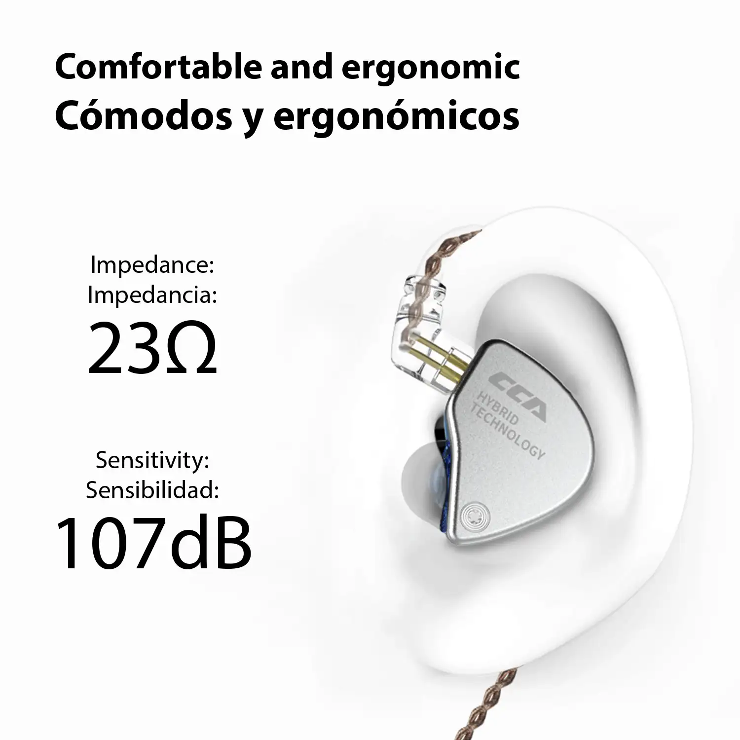 Auriculares híbridos in-ear CCA CA4 de alta fidelidad. 1 controlador de armadura balanceada + 1 controlador dinámico. Cable con micro, conexión jack 3,5mm.