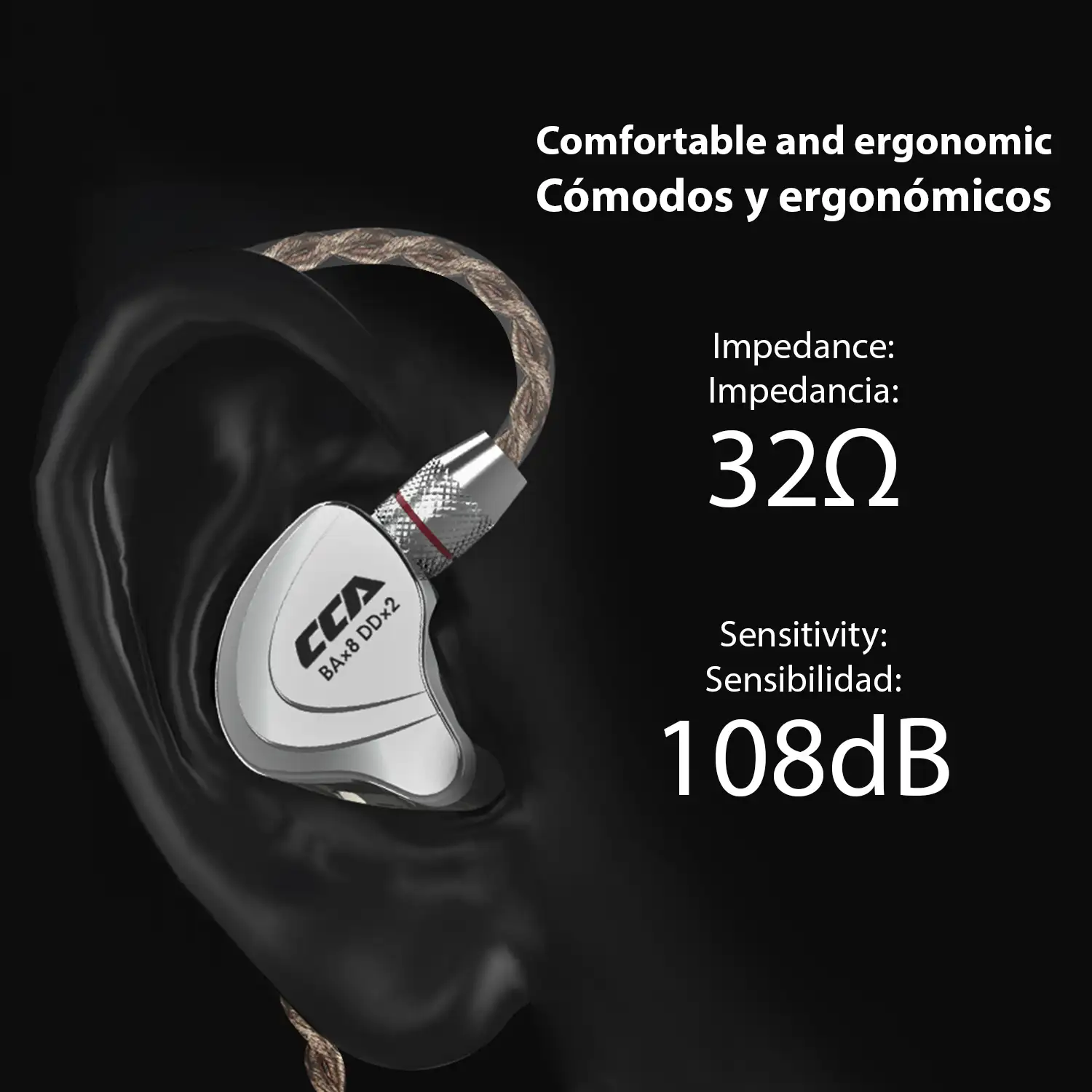 CCA C10 in Ear Monitor, unidades híbridas en auriculares HiFi in Ear  Auriculares Auriculares Bass Stereo Wired Headset con diseño ergonómico  para Game