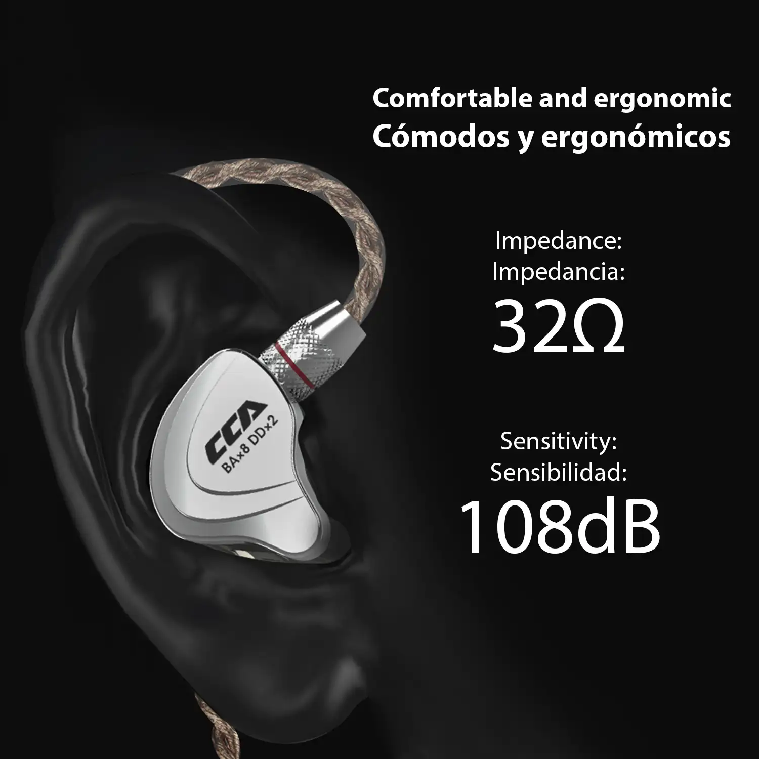 Auriculares híbridos in-ear CCA C10 de alta fidelidad. 4 controladores de armadura balanceada + 1 controlador dinámico. Cable con micro, conexión jack 3,5mm.