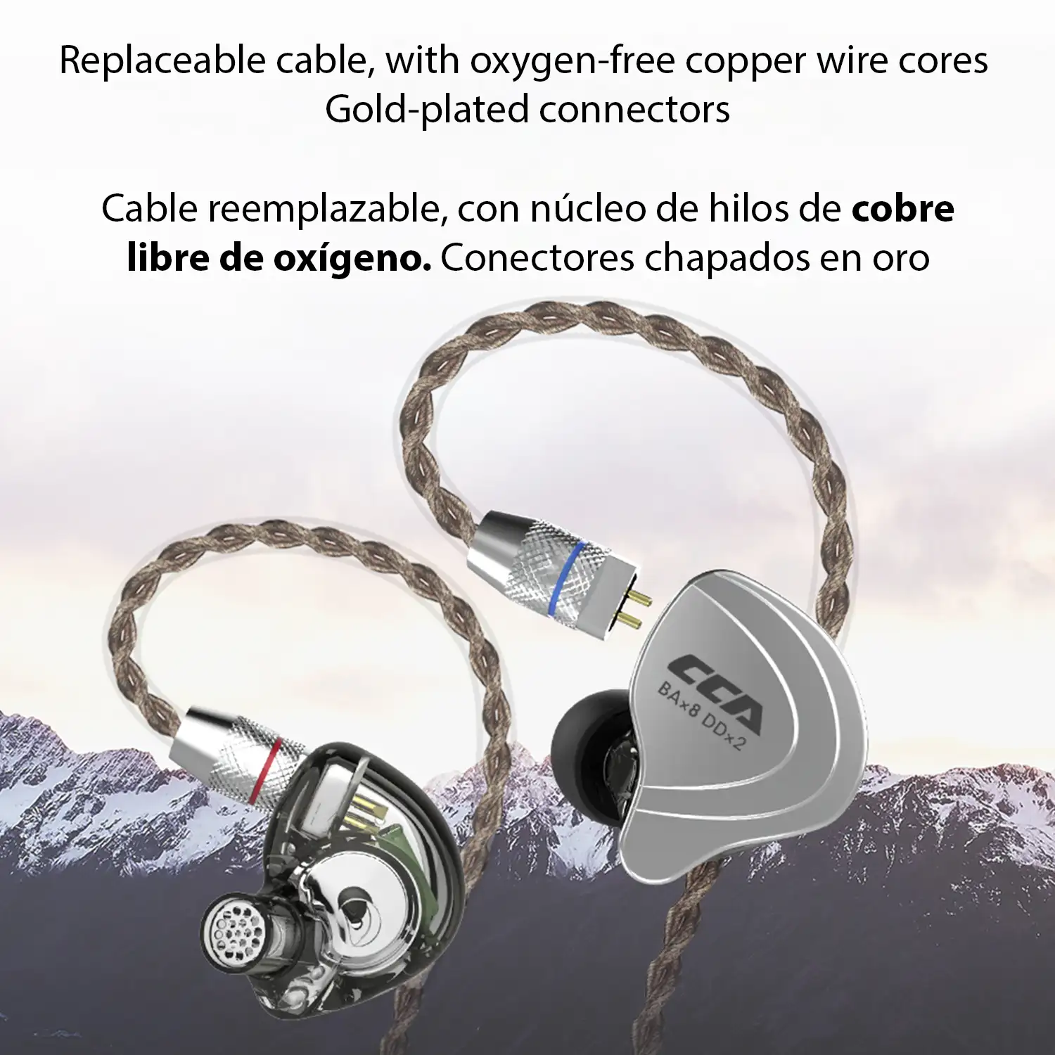 Auriculares híbridos in-ear CCA C10 de alta fidelidad. 4 controladores de armadura balanceada + 1 controlador dinámico. Cable con micro, conexión jack 3,5mm.