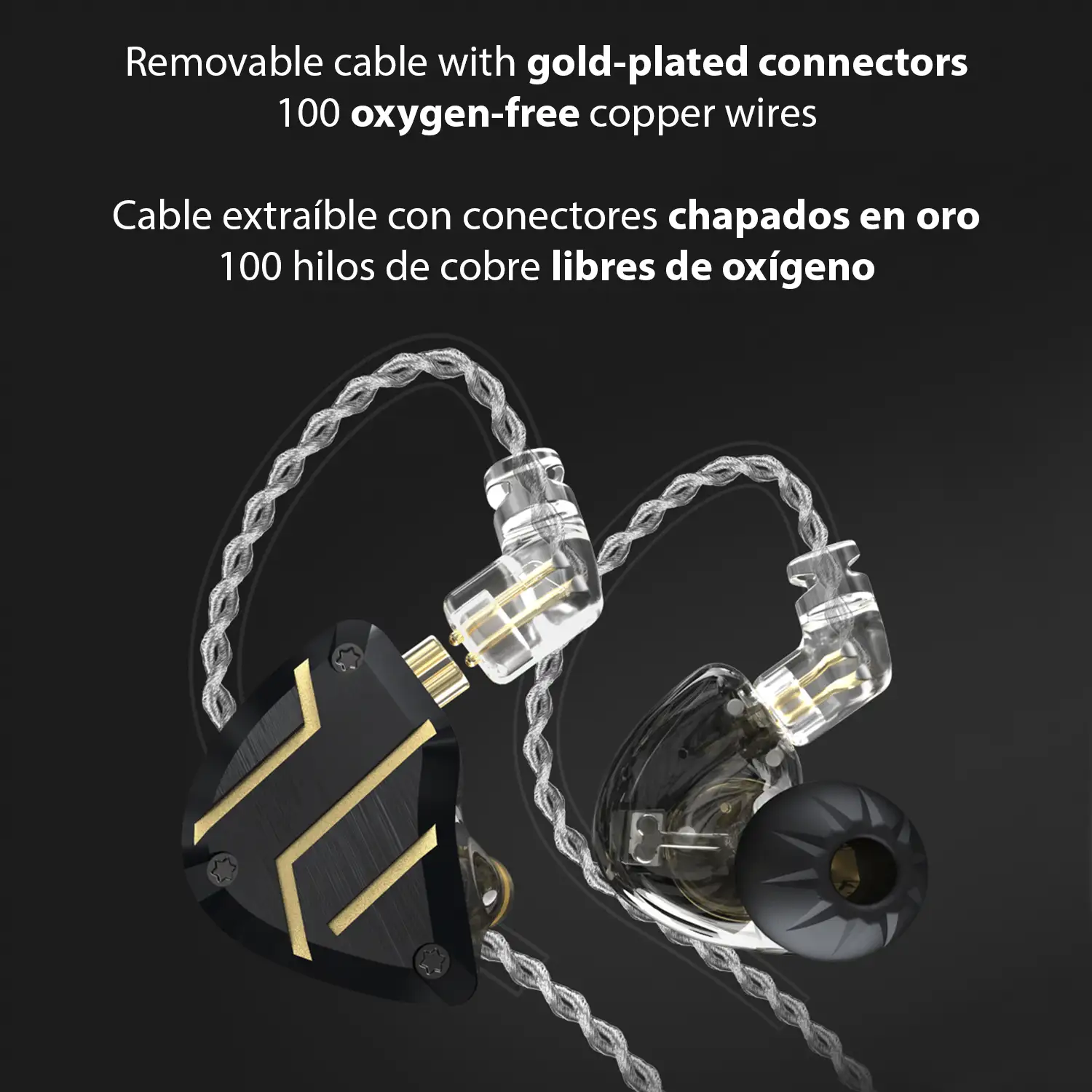 Auriculares híbridos in-ear CCA C10 PRO de alta fidelidad. 4 controladores de armadura balanceada + 1 controlador dinámico. Cable con micro, conexión jack 3,5mm.