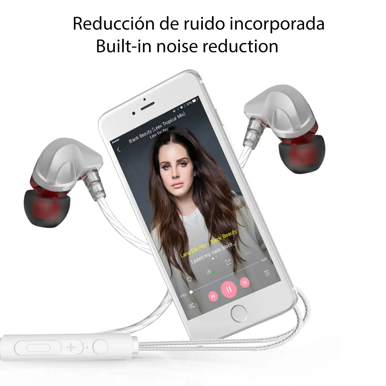 Auriculares in-ear S200 con cable, micro y control de volumen.