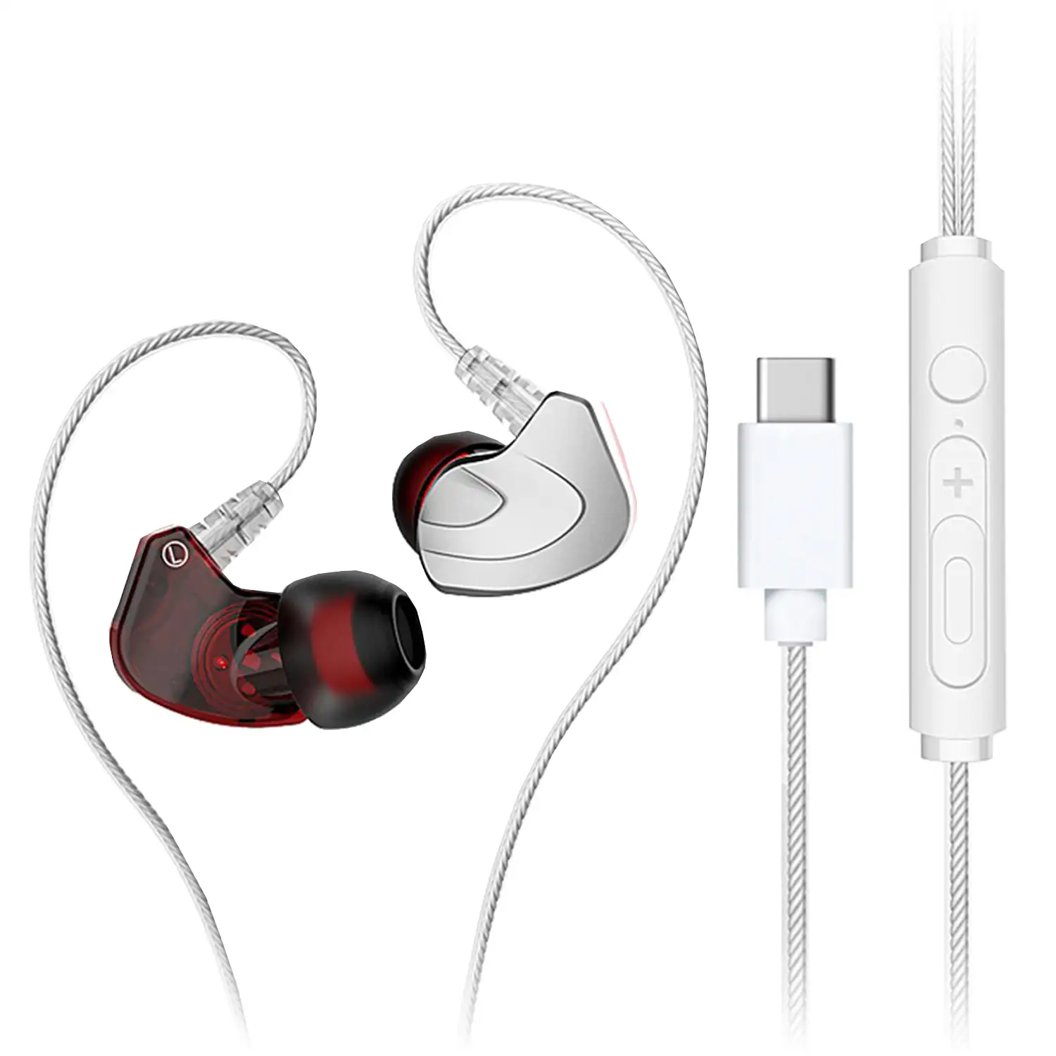 Auriculares in-ear T200 conexión Tipo C, con cable, micro y control de volumen.