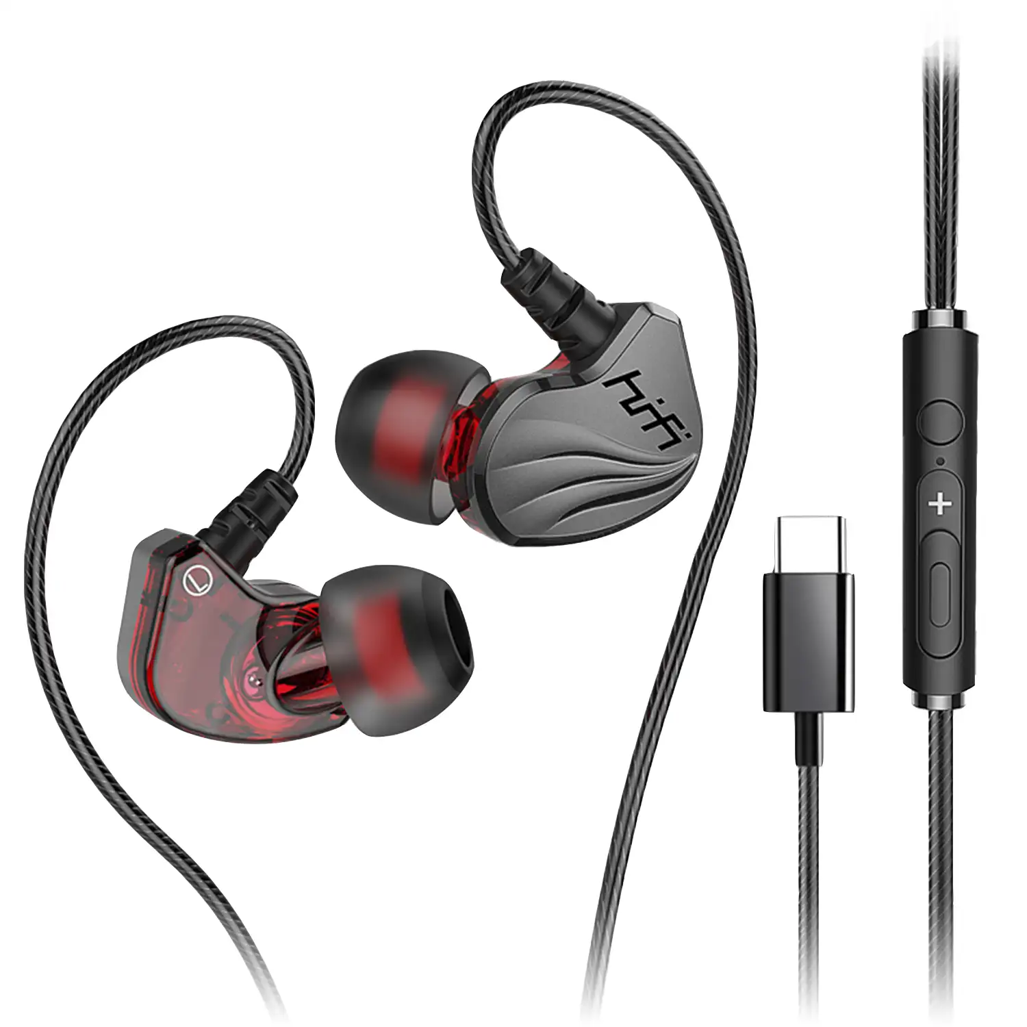 Auriculares in-ear T2000 HiFi conexión Tipo C con cable, micro y control de volumen.