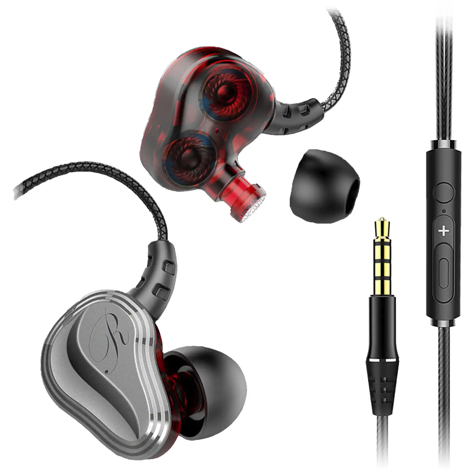 Auriculares in-ear D2000 HiFi con 2 controladores dinámicos. Cable reforzado, micro y control de volumen.