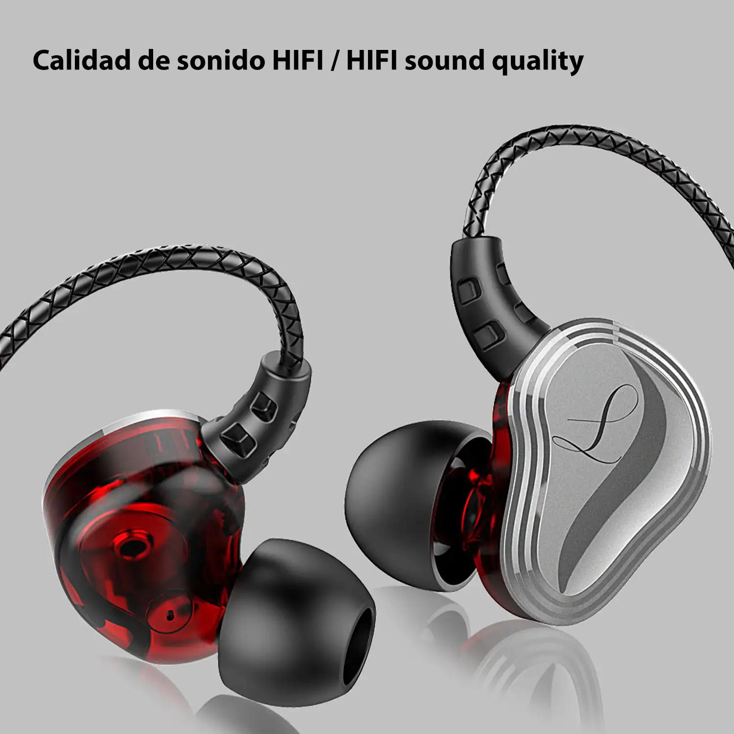 Auriculares in-ear D2000 HiFi con 2 controladores dinámicos. Cable reforzado, micro y control de volumen.