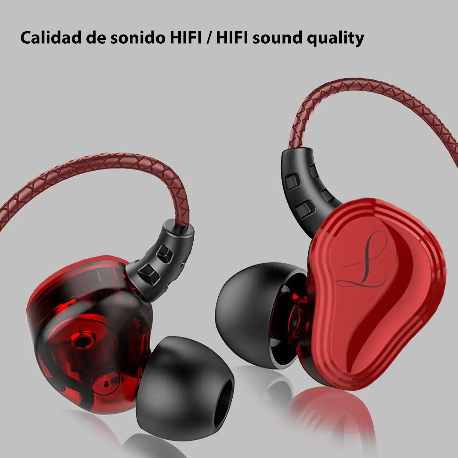 Auriculares in-ear D2000 HiFi con 2 controladores dinámicos. Cable reforzado, micro y control de volumen.