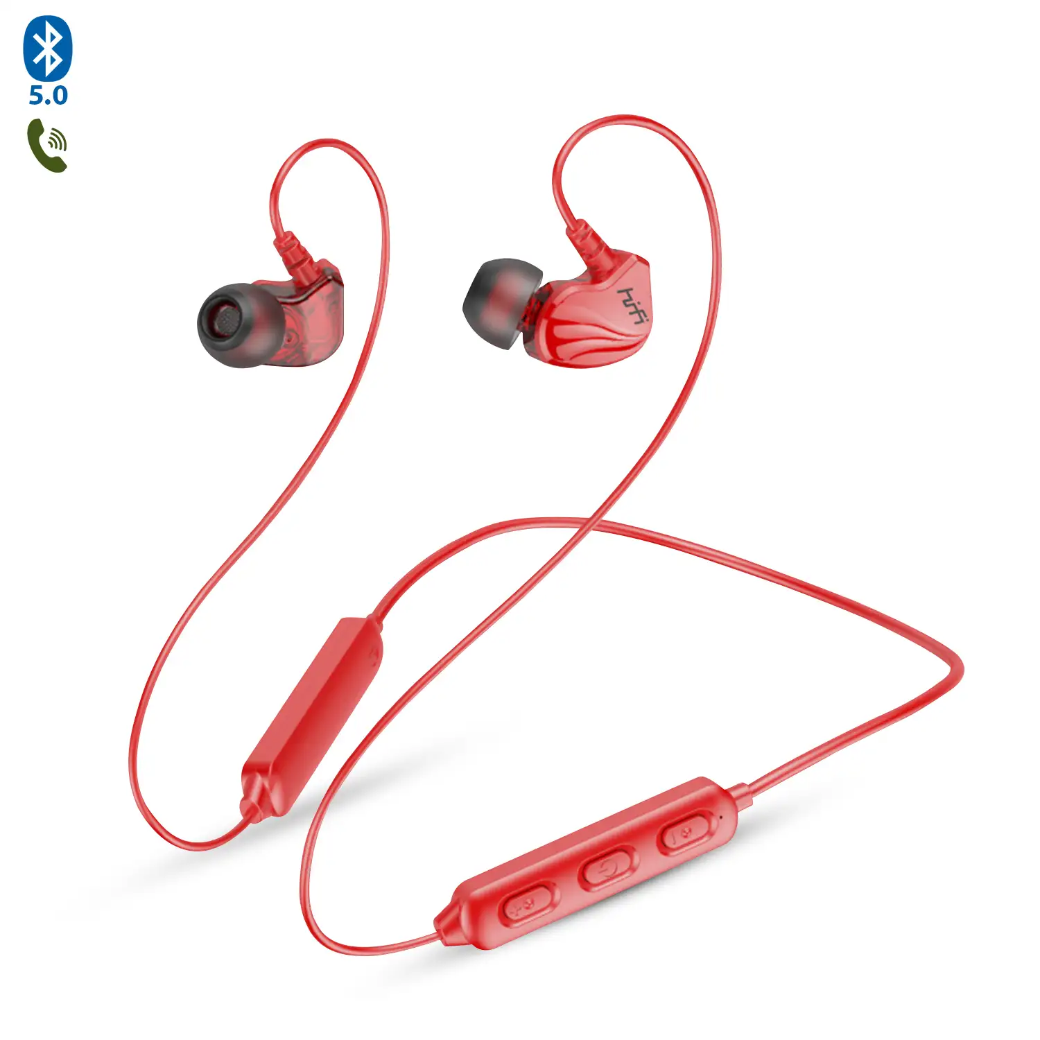 Auriculares in-ear W300 HiFi Bluetooth 5.0. Batería de 120mAh, cable con control de reproducción y llamadas. Para colgar por detrás del cuello.