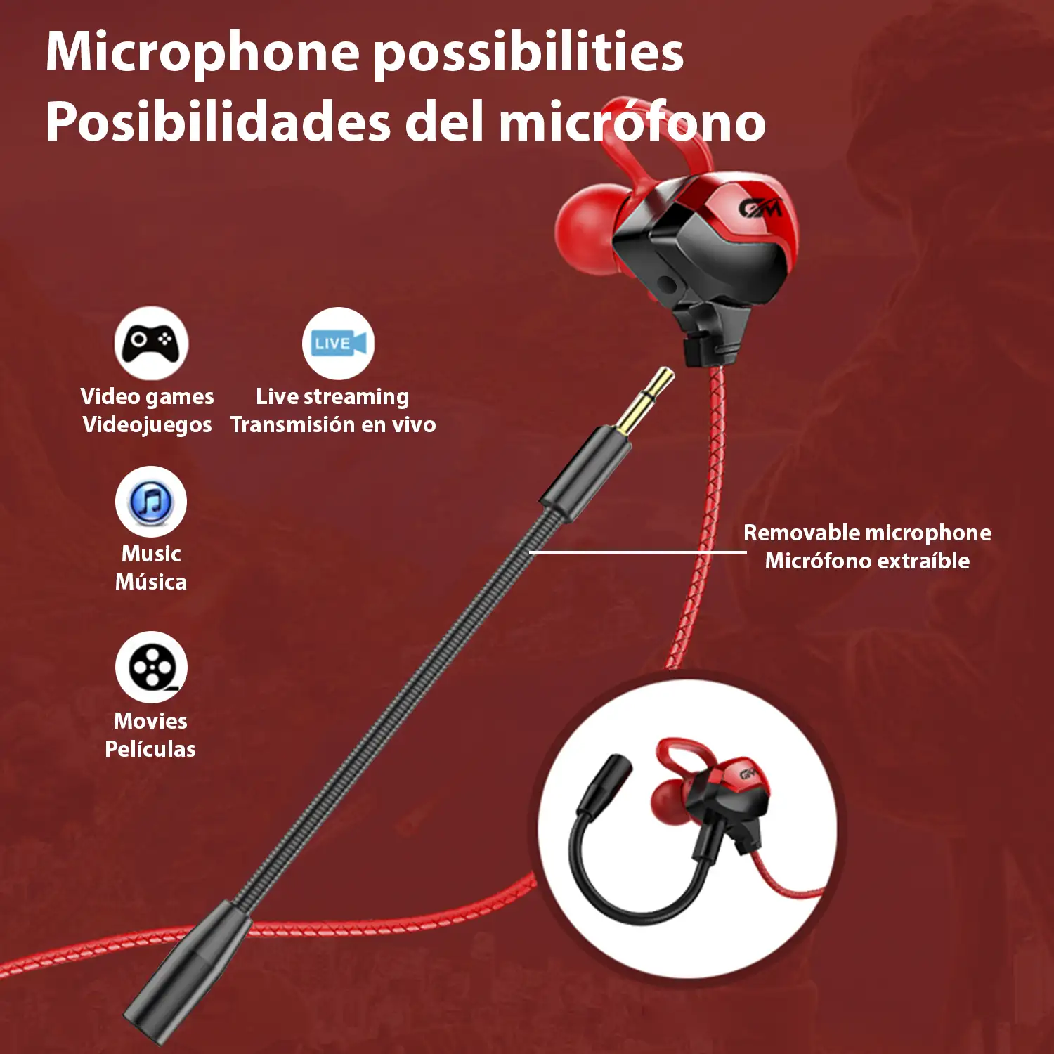 Headset In-Ear G3000. Auriculares con cable especiales gaming con micrófono extraíble. Xbox, PS4, PC, tablet, móvil.