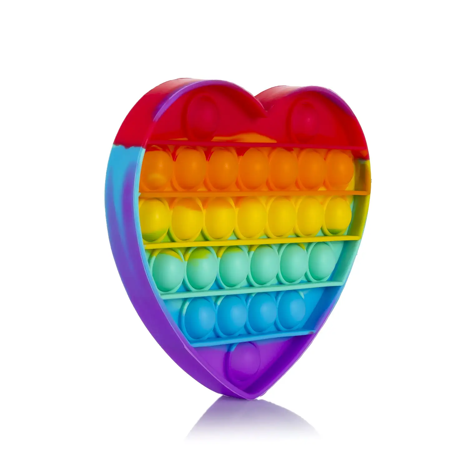 Bubble Pop It juguete sensitivo desestresante, burbujas de silicona para apretar y pulsar. Diseño corazón multicolor.