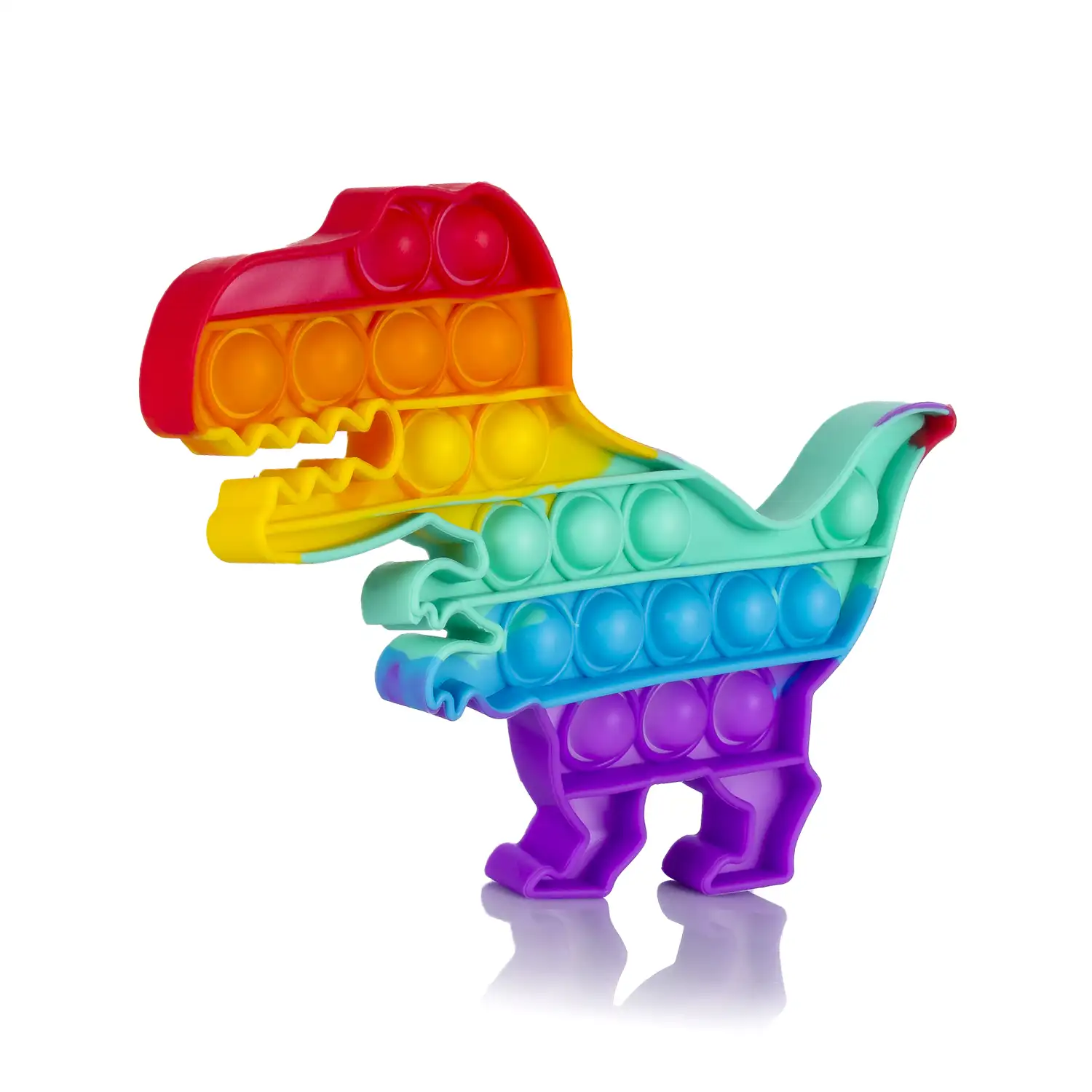 Bubble Pop It juguete sensitivo desestresante, burbujas de silicona para apretar y pulsar. Diseño T-Rex multicolor.