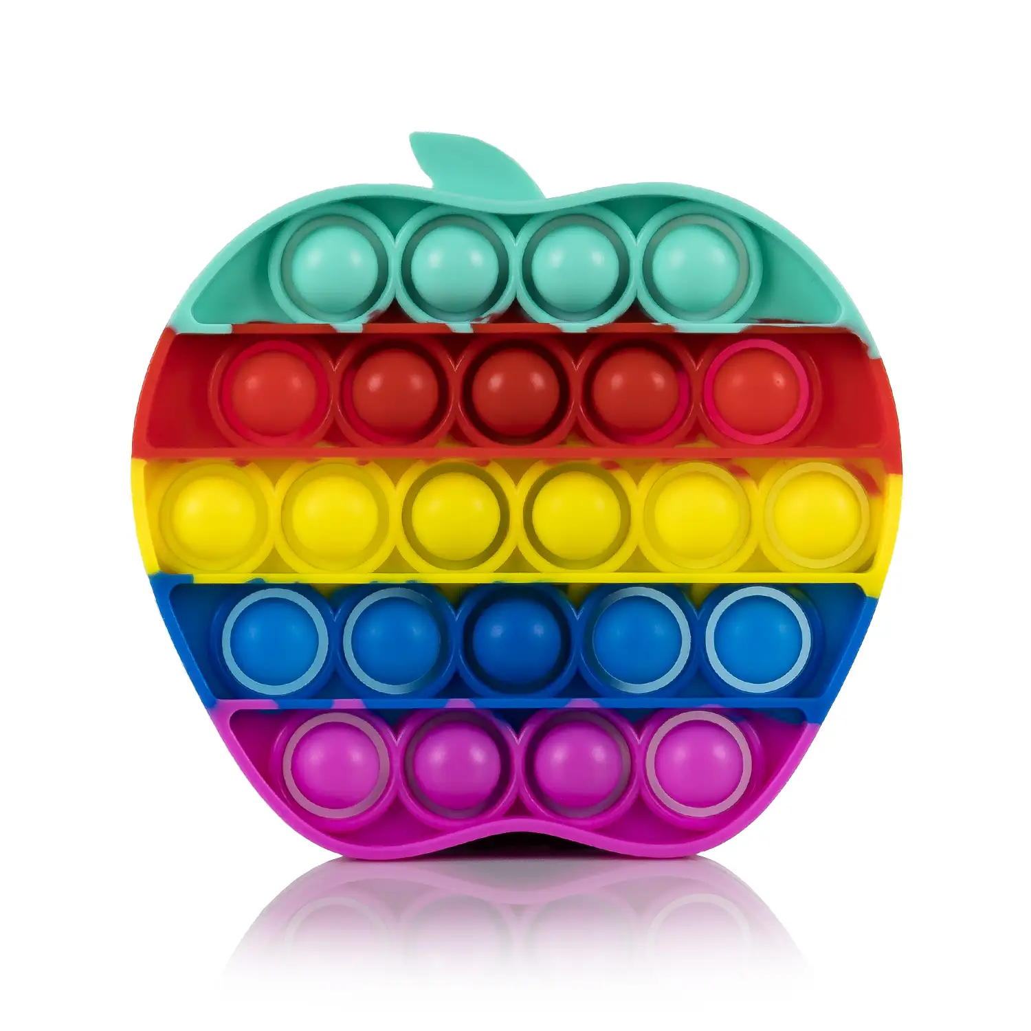Bubble Pop It juguete sensitivo desestresante, burbujas de silicona para apretar y pulsar. Diseño manzana multicolor.
