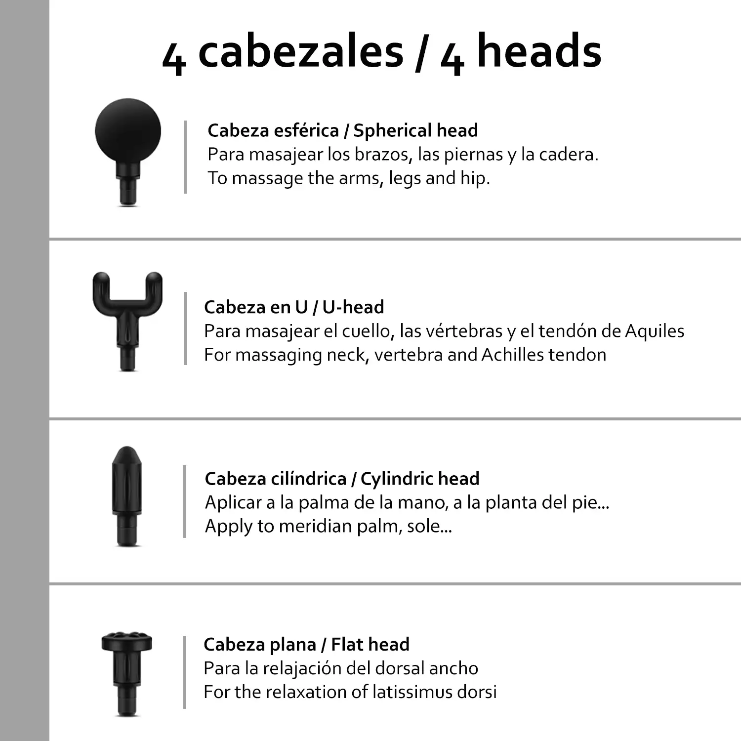 Mini pistola de masaje muscular Fascia Gun BX720. 6 niveles con velocidad de 1800 a 3200 rpm. 4 cabezales.