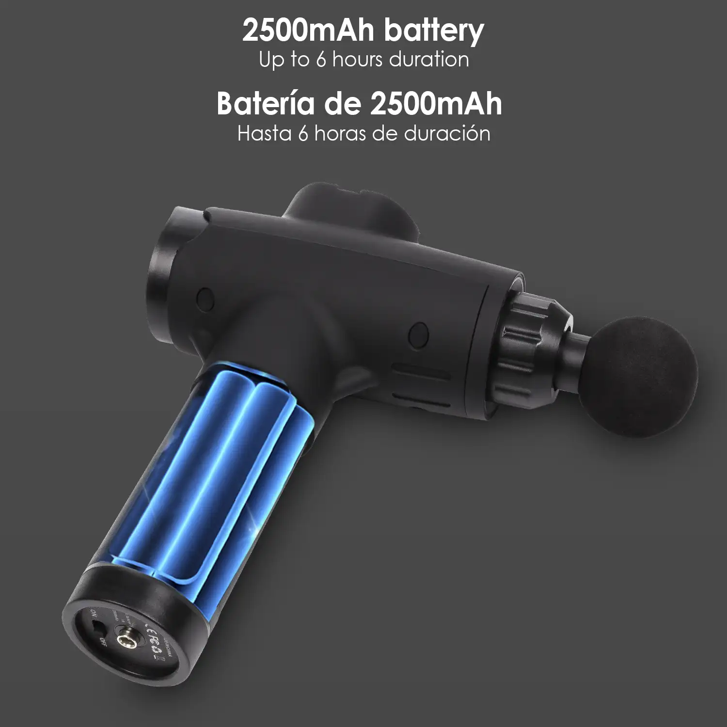 Pistola de masaje muscular Fascia Gun J-21. 20 niveles de masaje y 6 cabezales específicos. Incluye estuche de transporte.