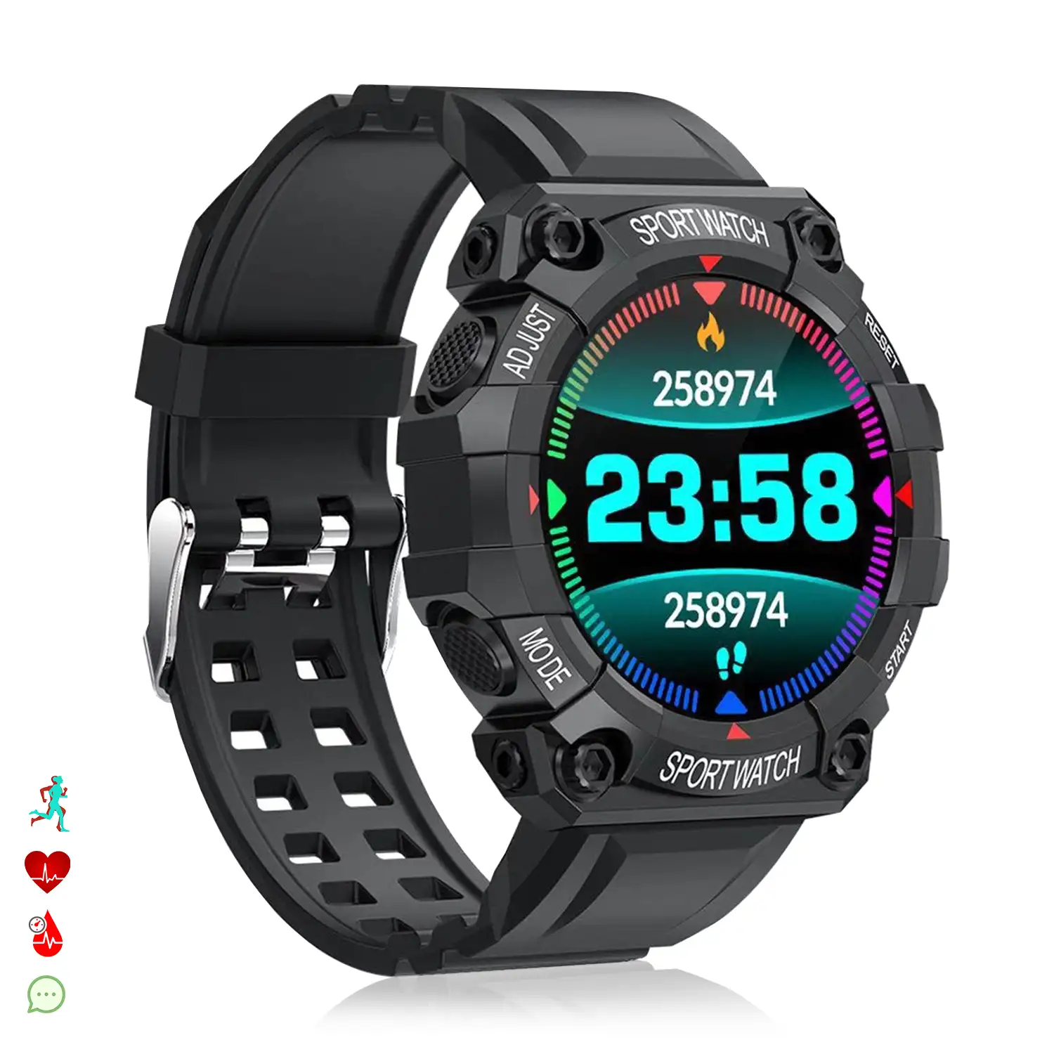 Brazalete inteligente FD68 Bluetooth 4.0 con monitor cardíaco, O2 en sangre y tensión. Modos deportivos.