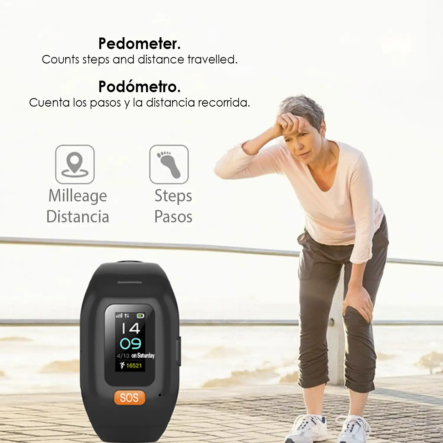 Brazalete localizador GPS con pantalla táctil, botón SOS e intercomunicador. Especial personas mayores. Con monitor cardíaco.