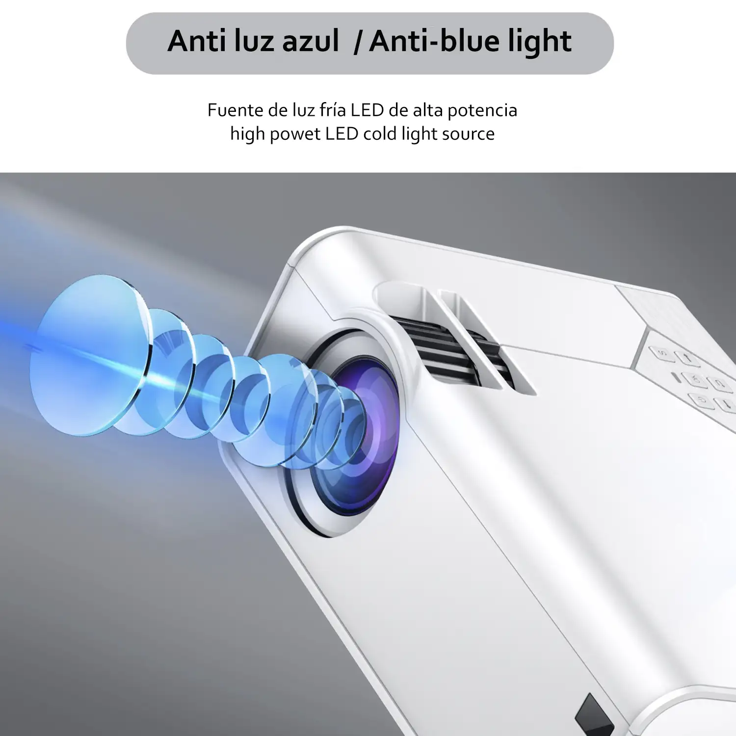 Video proyector LED A13 Full HD1080P, soporta 4K. De 27 a 200 pulgadas, brillo 8000 lm, altavoz incorporado.