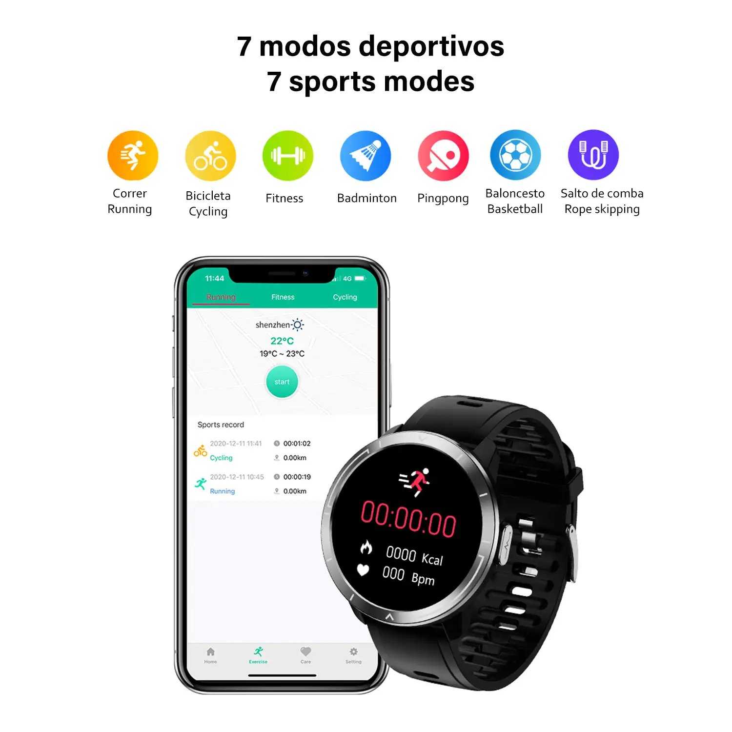 Smartwatch M18 Plus con termómetro corporal, frecuencia respiratoria, tensión y O2 en sangre. Modo multideportivo.